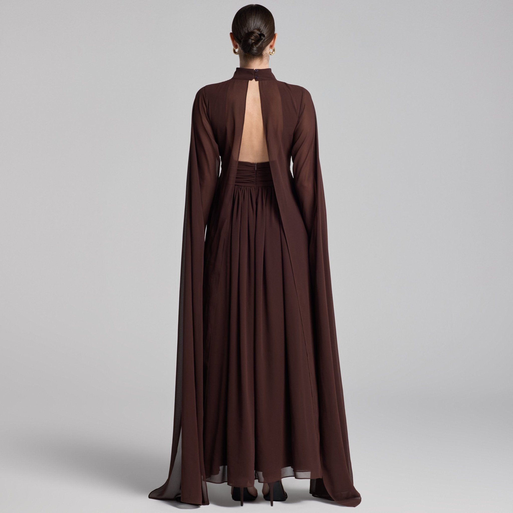 Chiffon High Neck Draped Maxi Dress - shopaleena