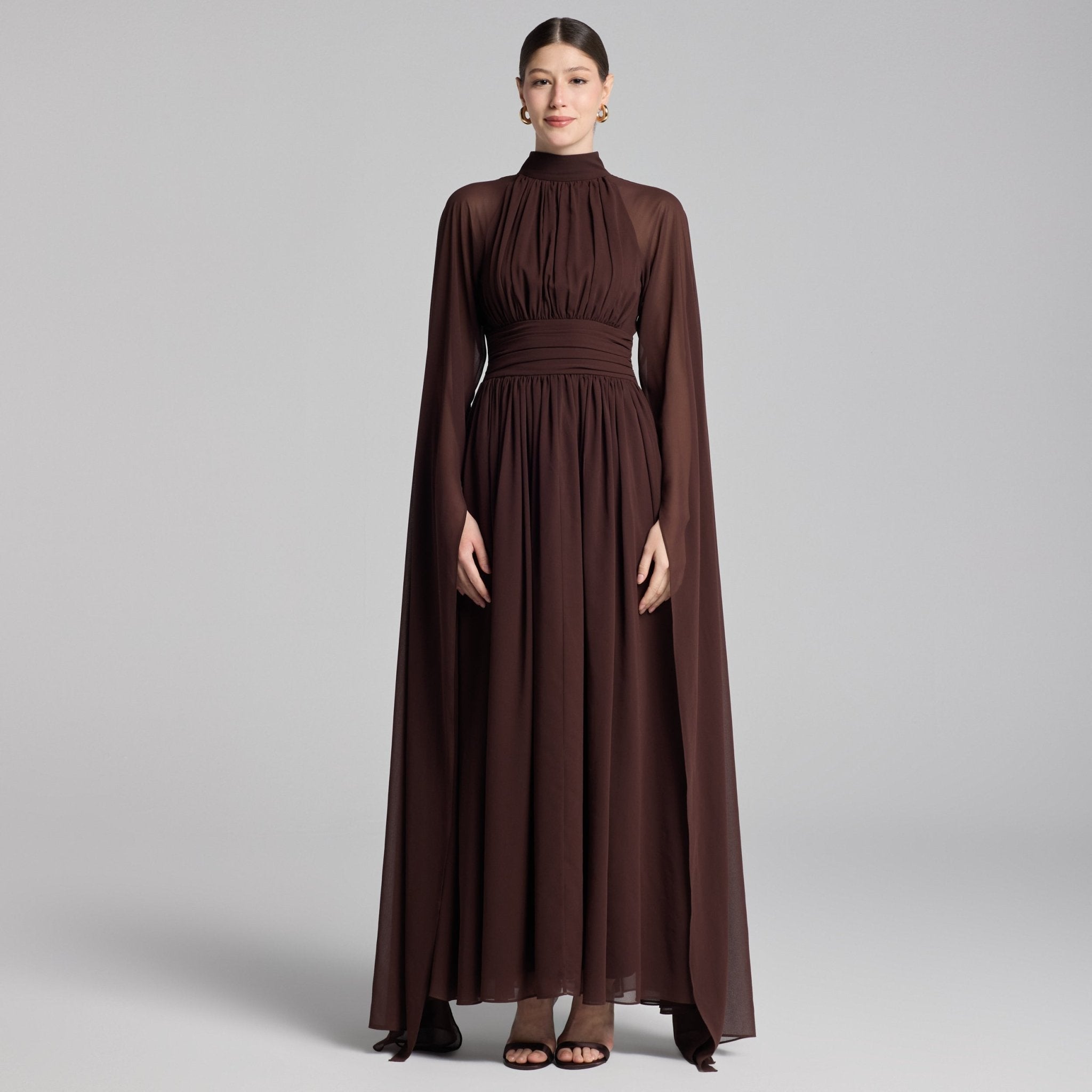 Chiffon High Neck Draped Maxi Dress - shopaleena