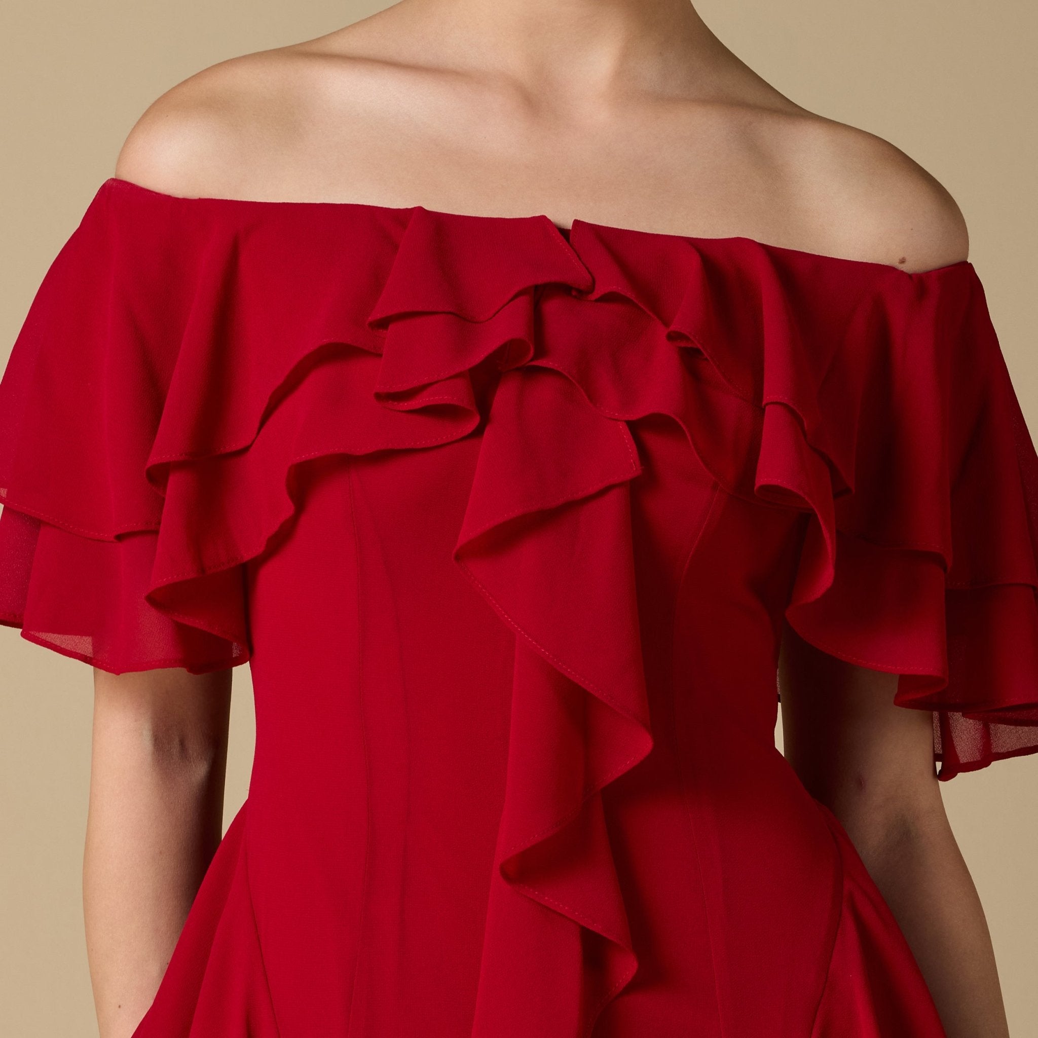 Chiffon Off Shoulder Maxi Dress With Ruffles - shopaleena