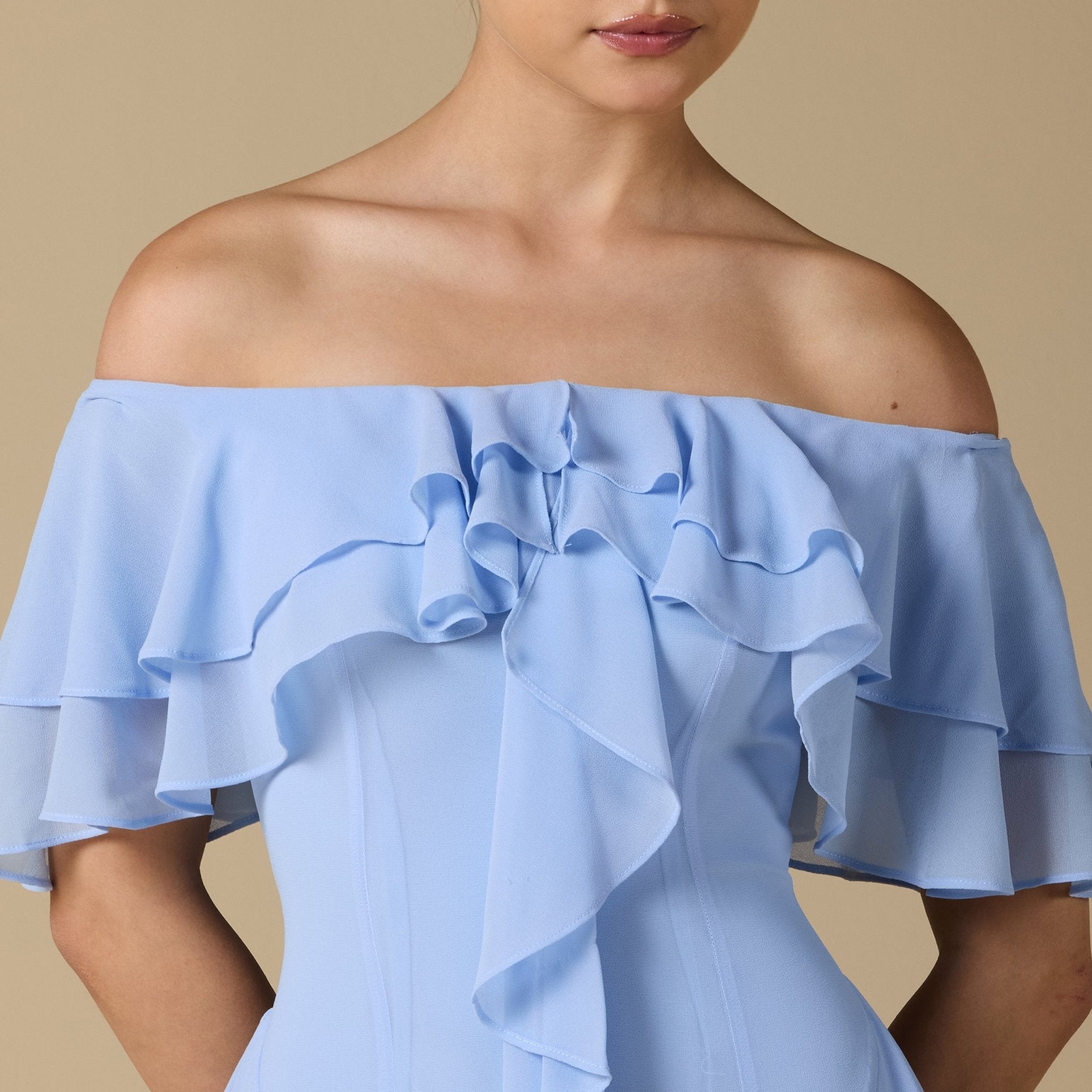 Chiffon Off Shoulder Maxi Dress With Ruffles - shopaleena