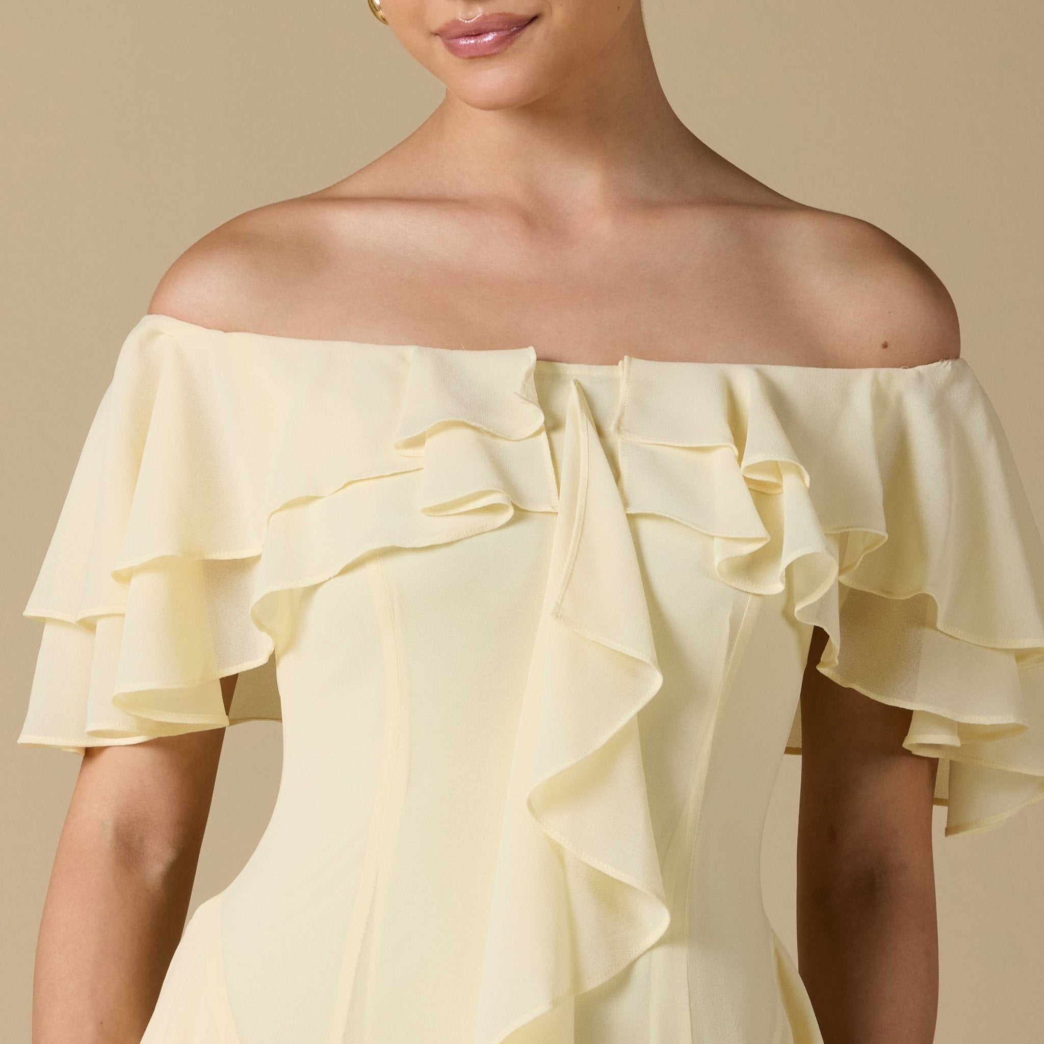 Chiffon Off Shoulder Maxi Dress With Ruffles - shopaleena