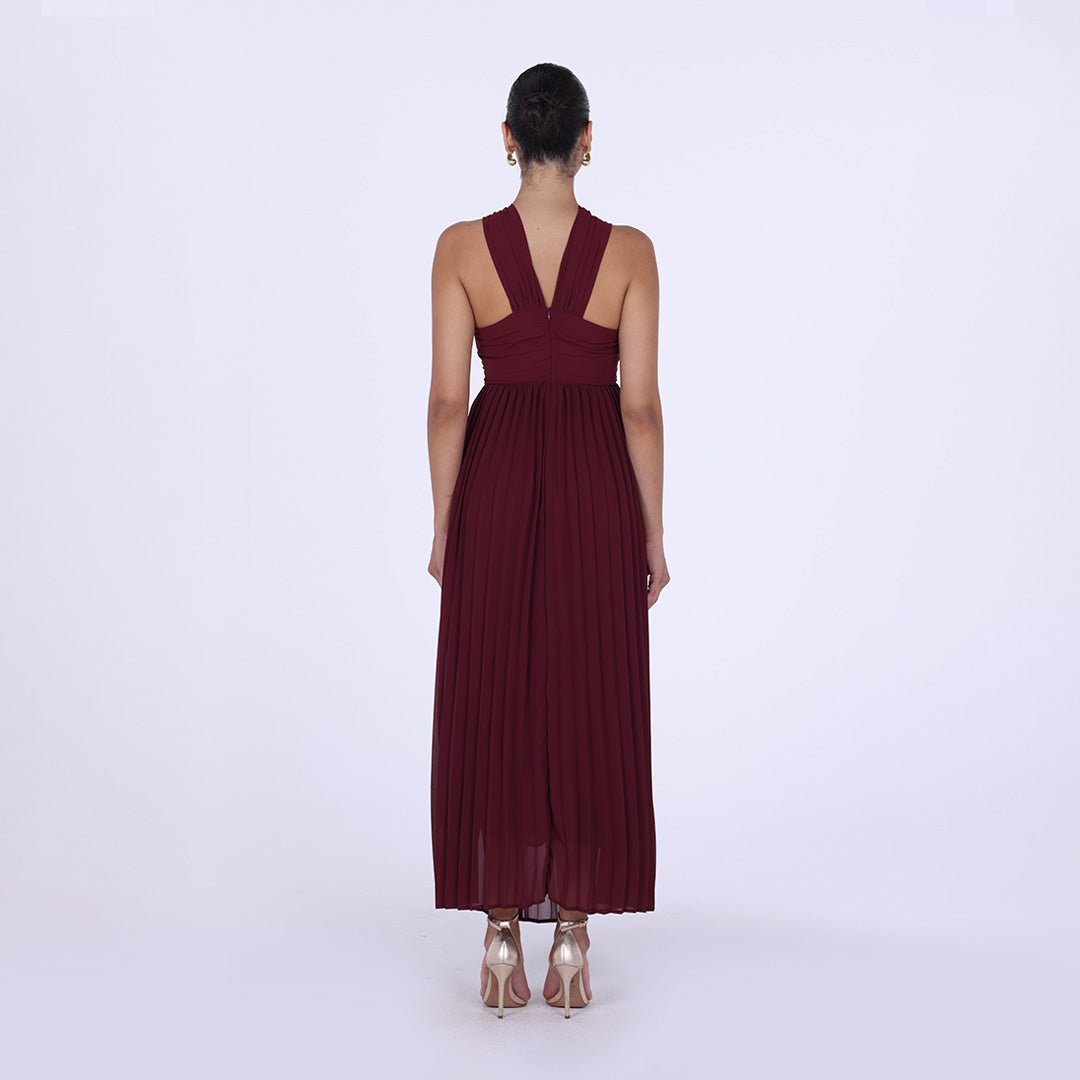 Chiffon Pleated Gathered Chest Maxi Dress - shopaleena