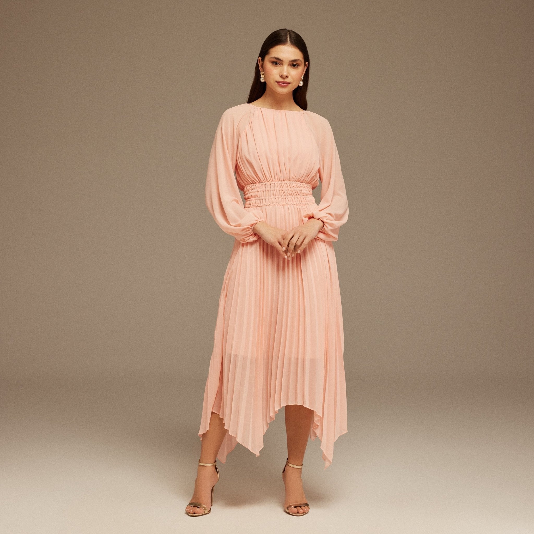 Chiffon Pleated Midi Dress - shopaleena