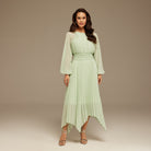 Chiffon Pleated Midi Dress - shopaleena