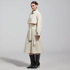 Cloud White High Collar Twill Trench Coat - shopaleena