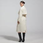 Cloud White High Collar Twill Trench Coat - shopaleena