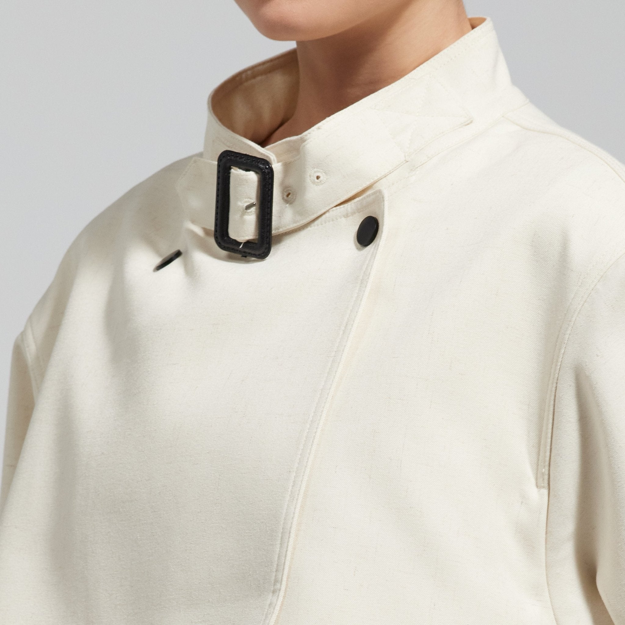 Cloud White High Collar Twill Trench Coat - shopaleena