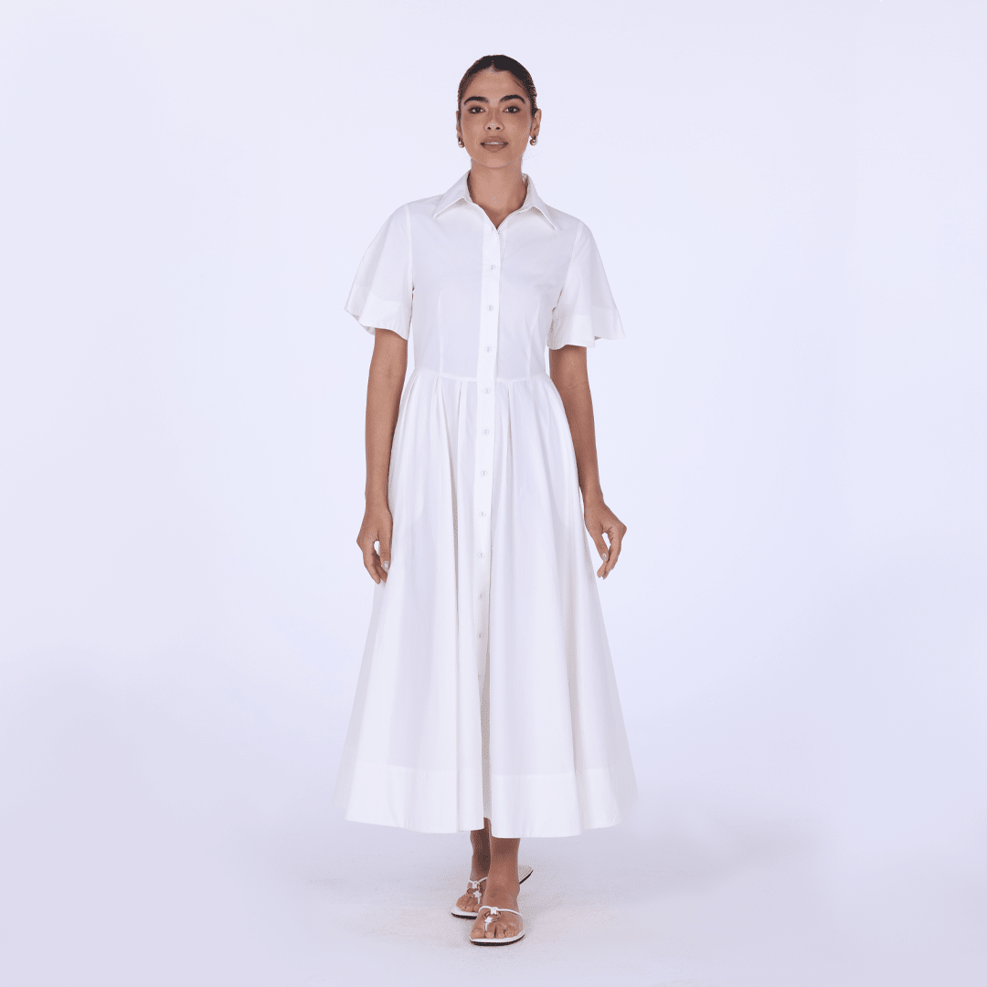 Collard Cotton Long Aline Dress - shopaleena