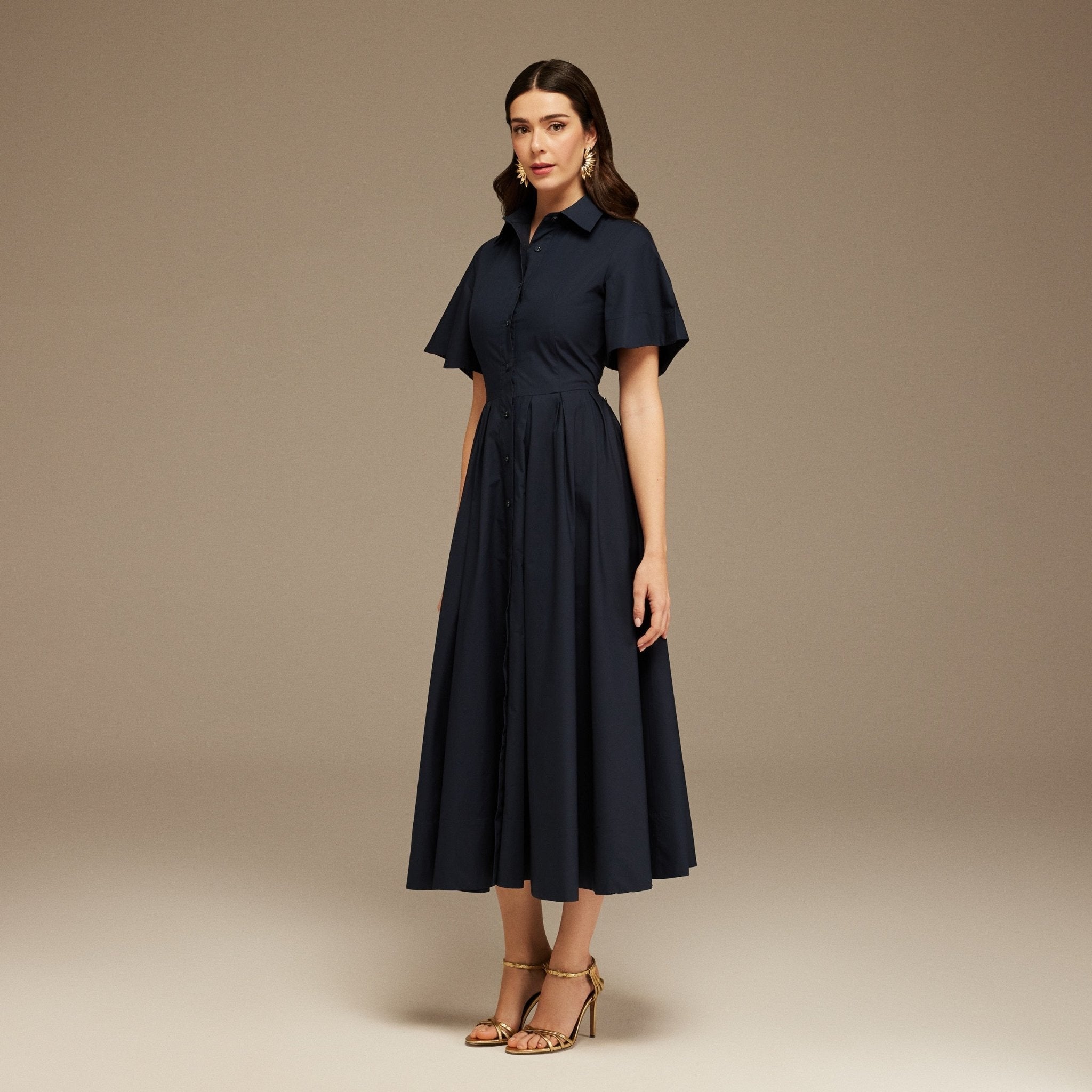 Collard Cotton Long Aline Dress - shopaleena