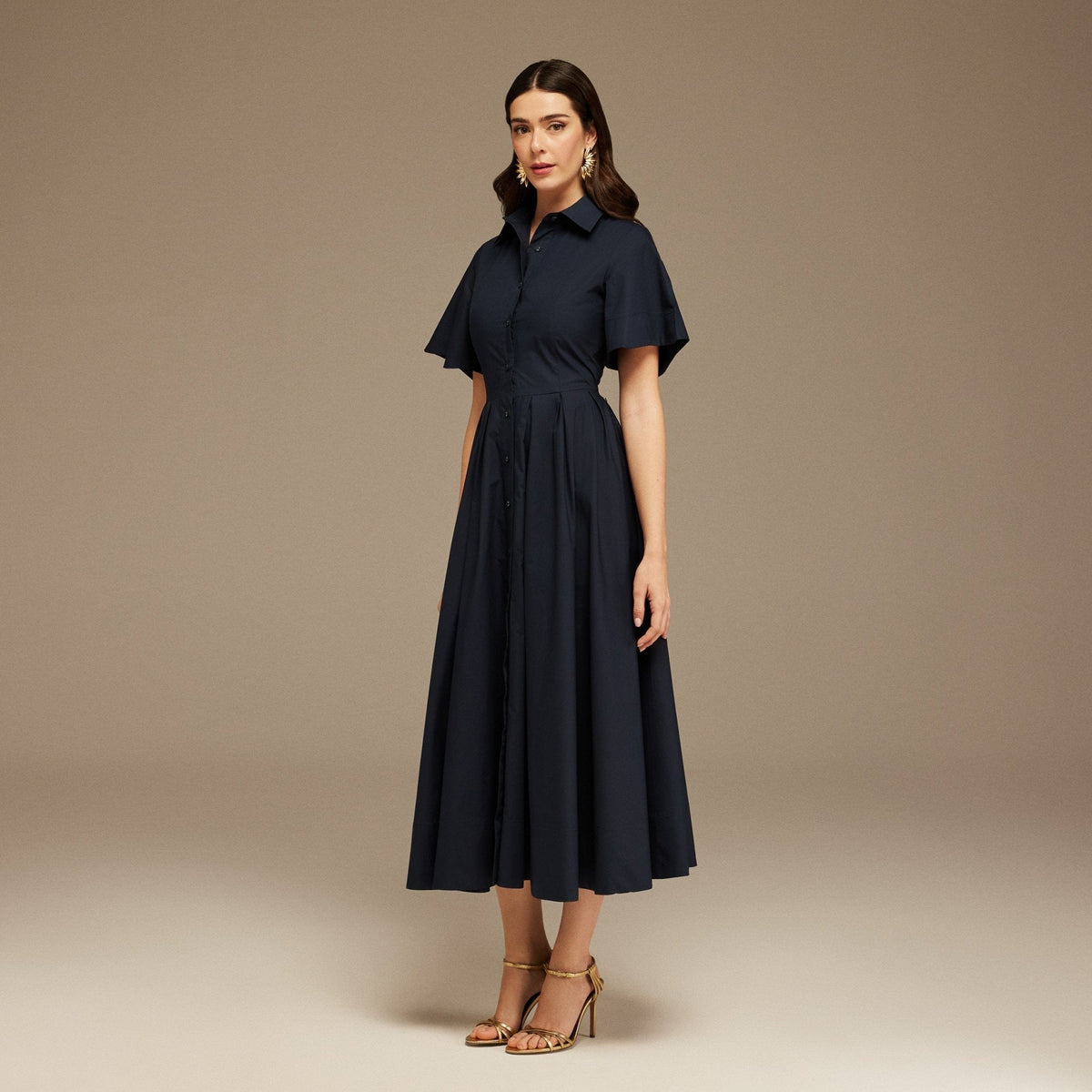 Collard Cotton Long Aline Dress - shopaleena