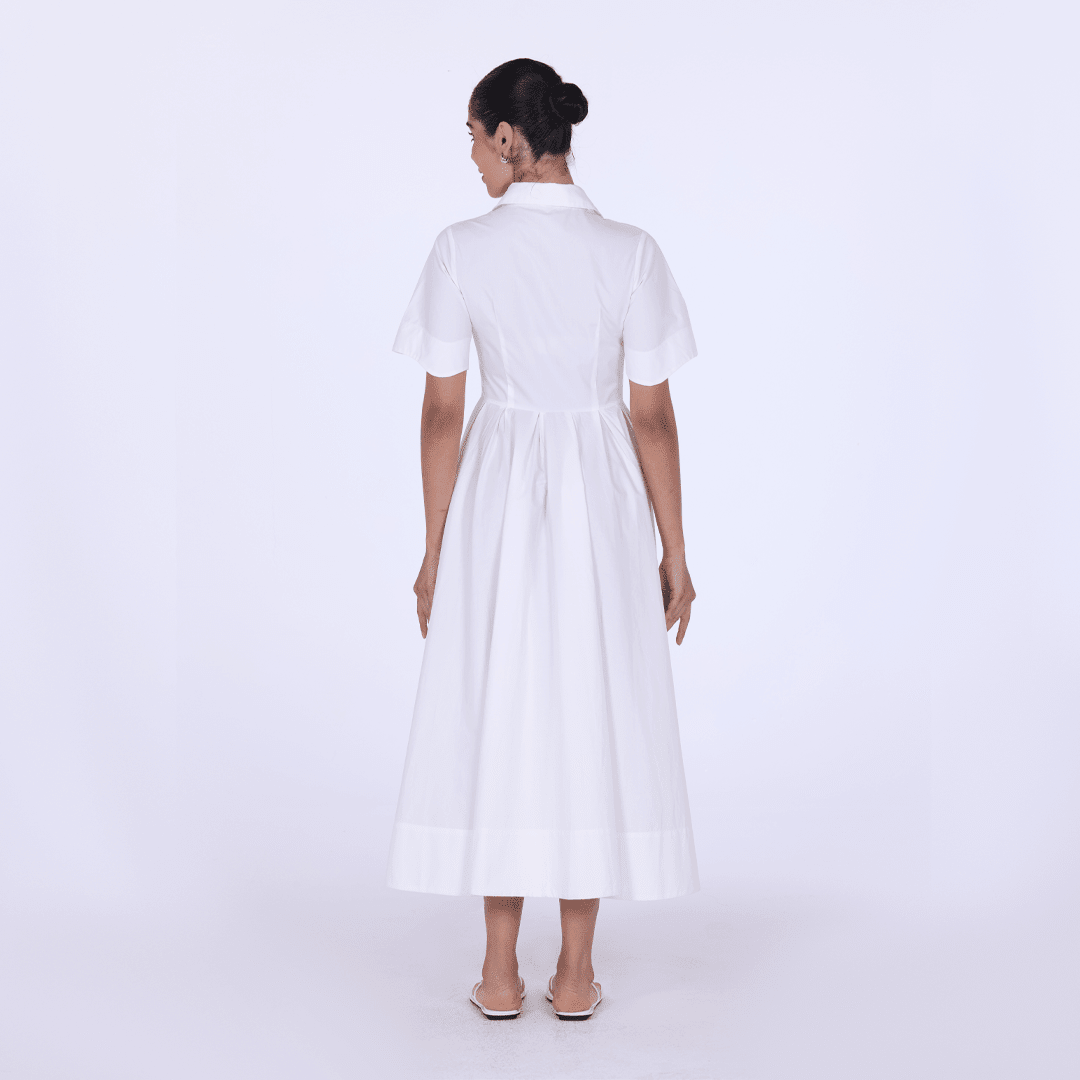 Collard Cotton Long Aline Dress - shopaleena