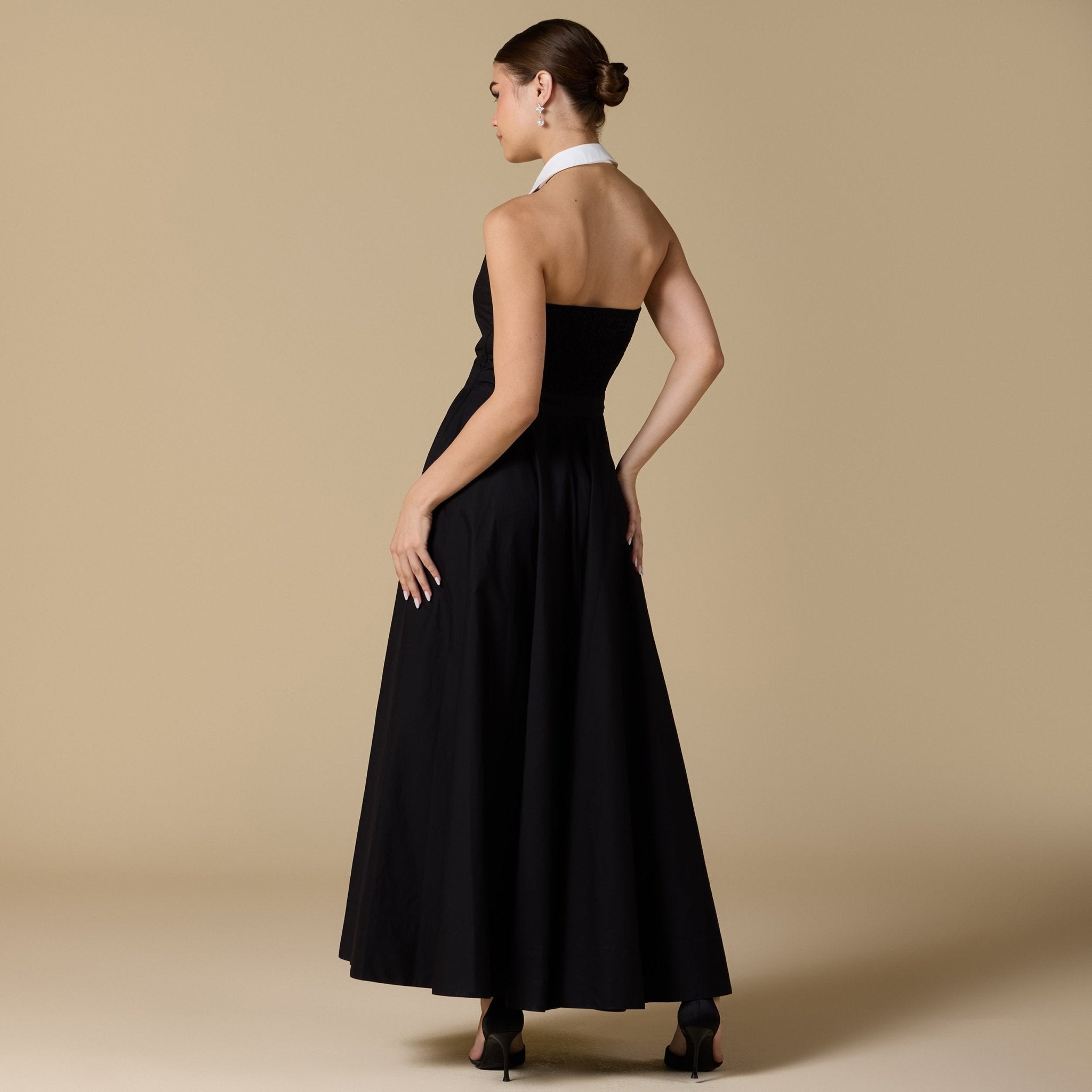 Collared Backless Poplin Maxi Dress - shopaleena