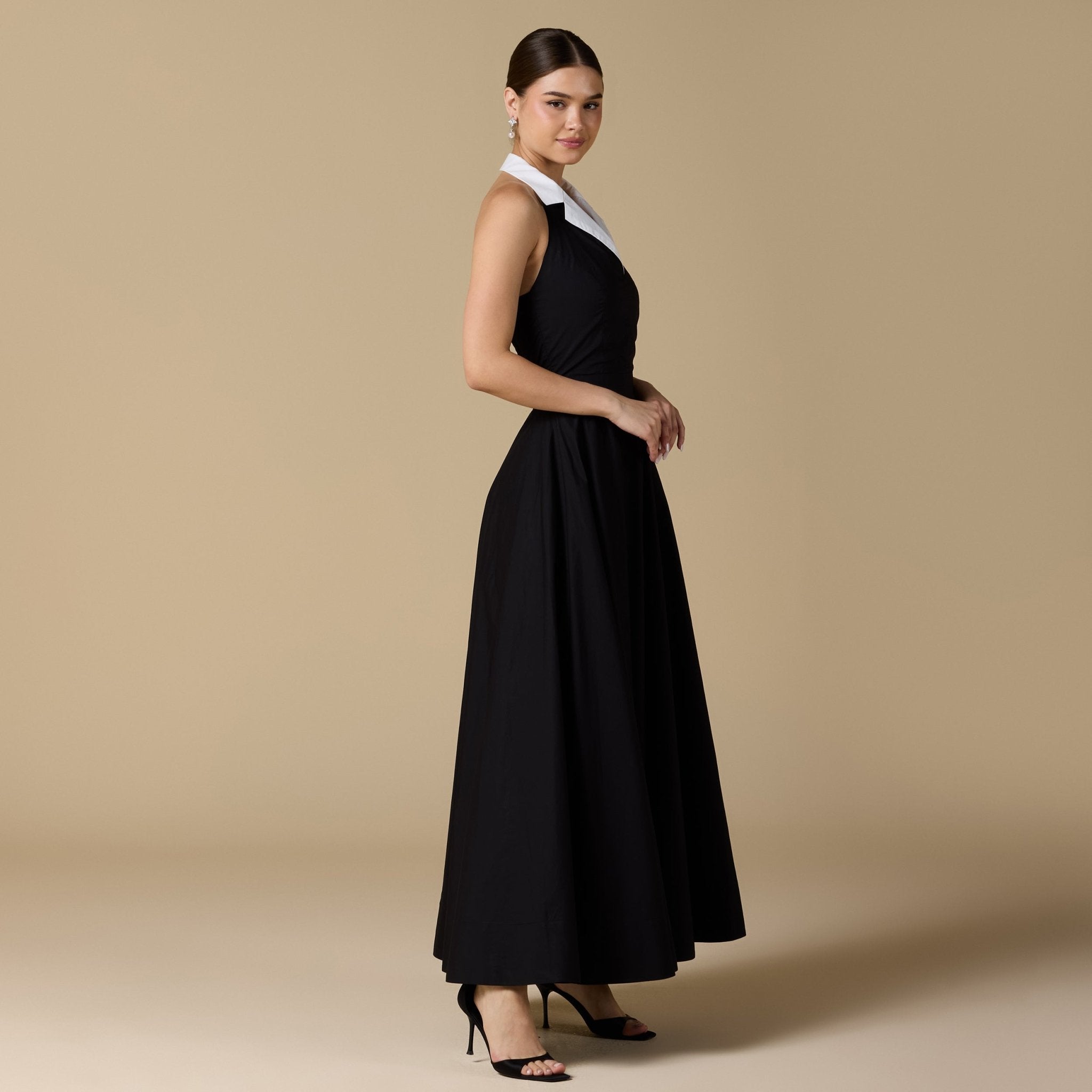 Collared Backless Poplin Maxi Dress - shopaleena
