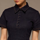 Collared Denim Midi Dress - shopaleena