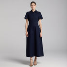 Collared Denim Midi Dress - shopaleena