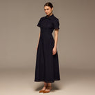 Collared Denim Midi Dress - shopaleena