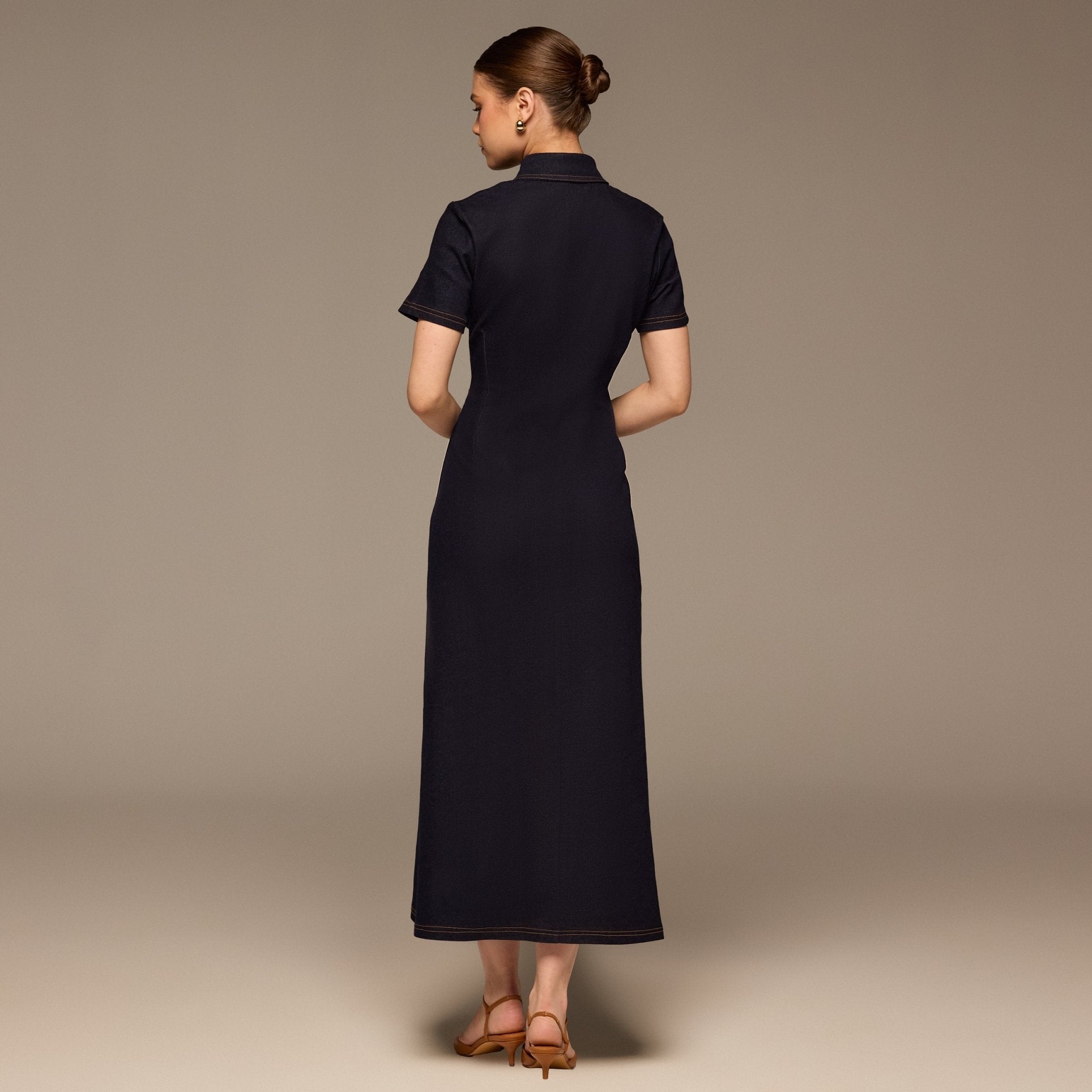 Collared Denim Midi Dress - shopaleena