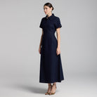 Collared Denim Midi Dress - shopaleena