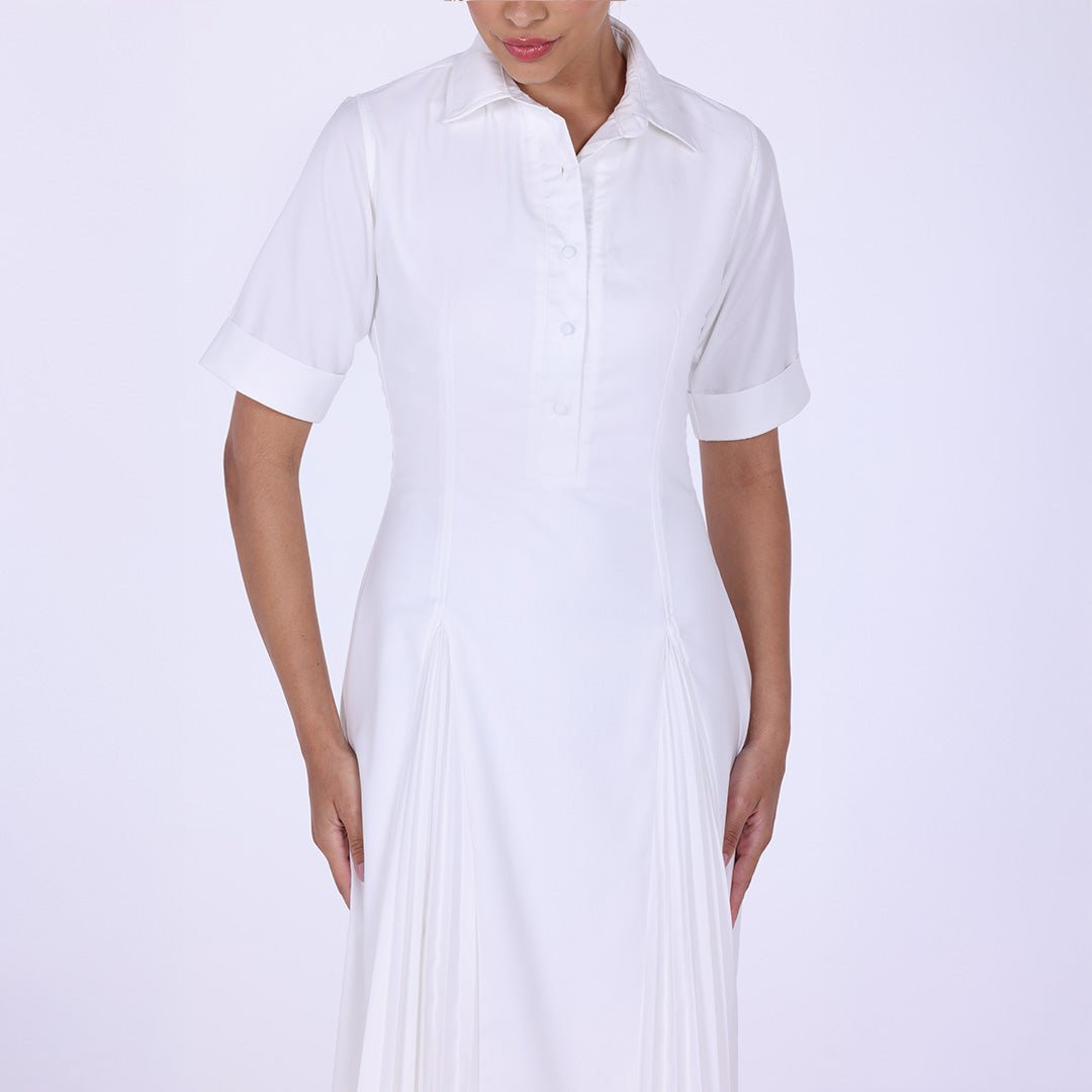 Collared Midi Shirt Dress With Pleats - shopaleena