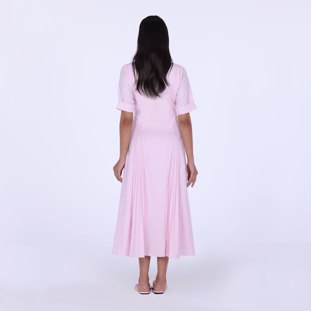 Collared Midi Shirt Dress With Pleats - shopaleena