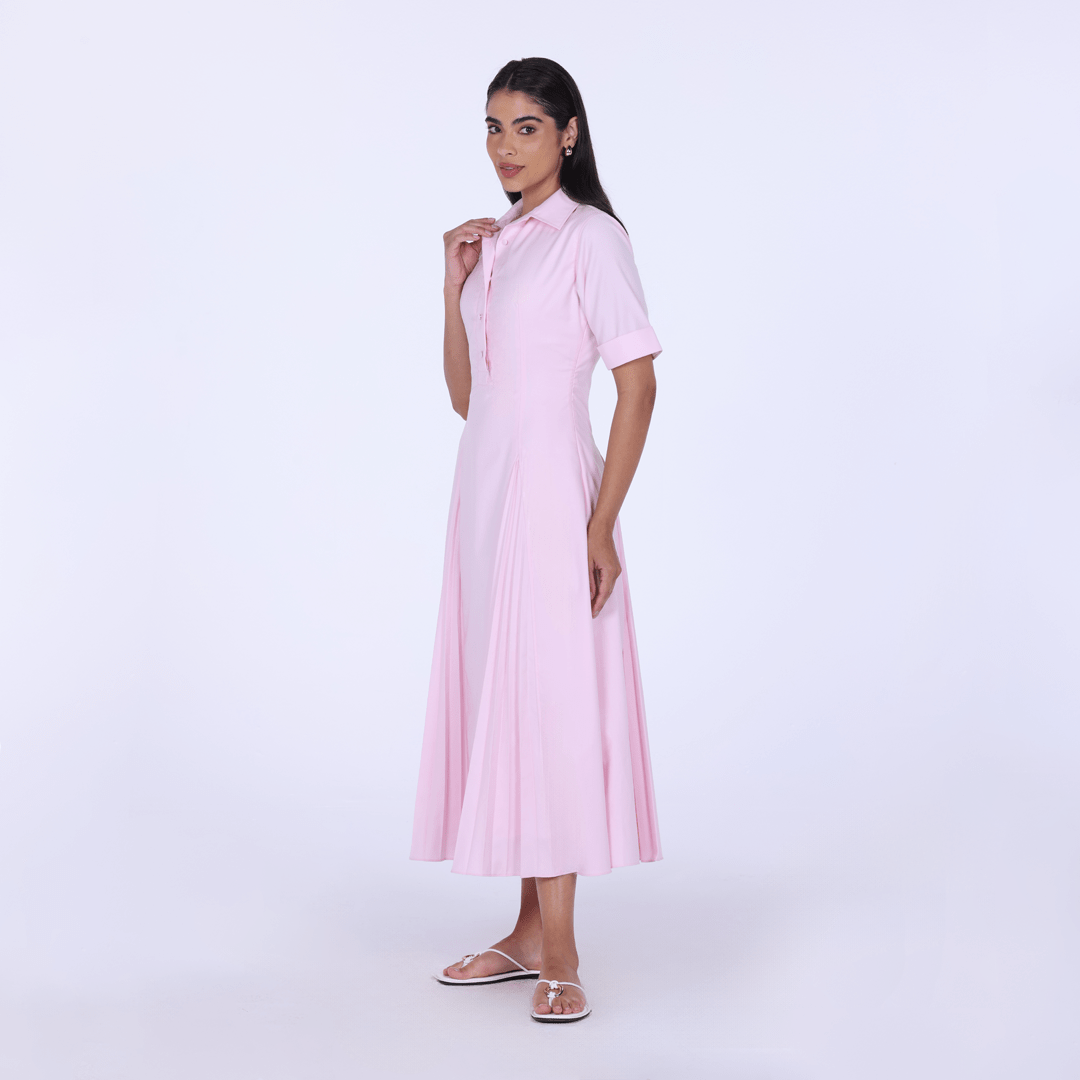 Collared Midi Shirt Dress With Pleats - shopaleena