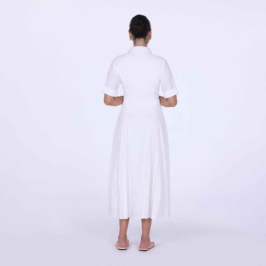 Collared Midi Shirt Dress With Pleats - shopaleena