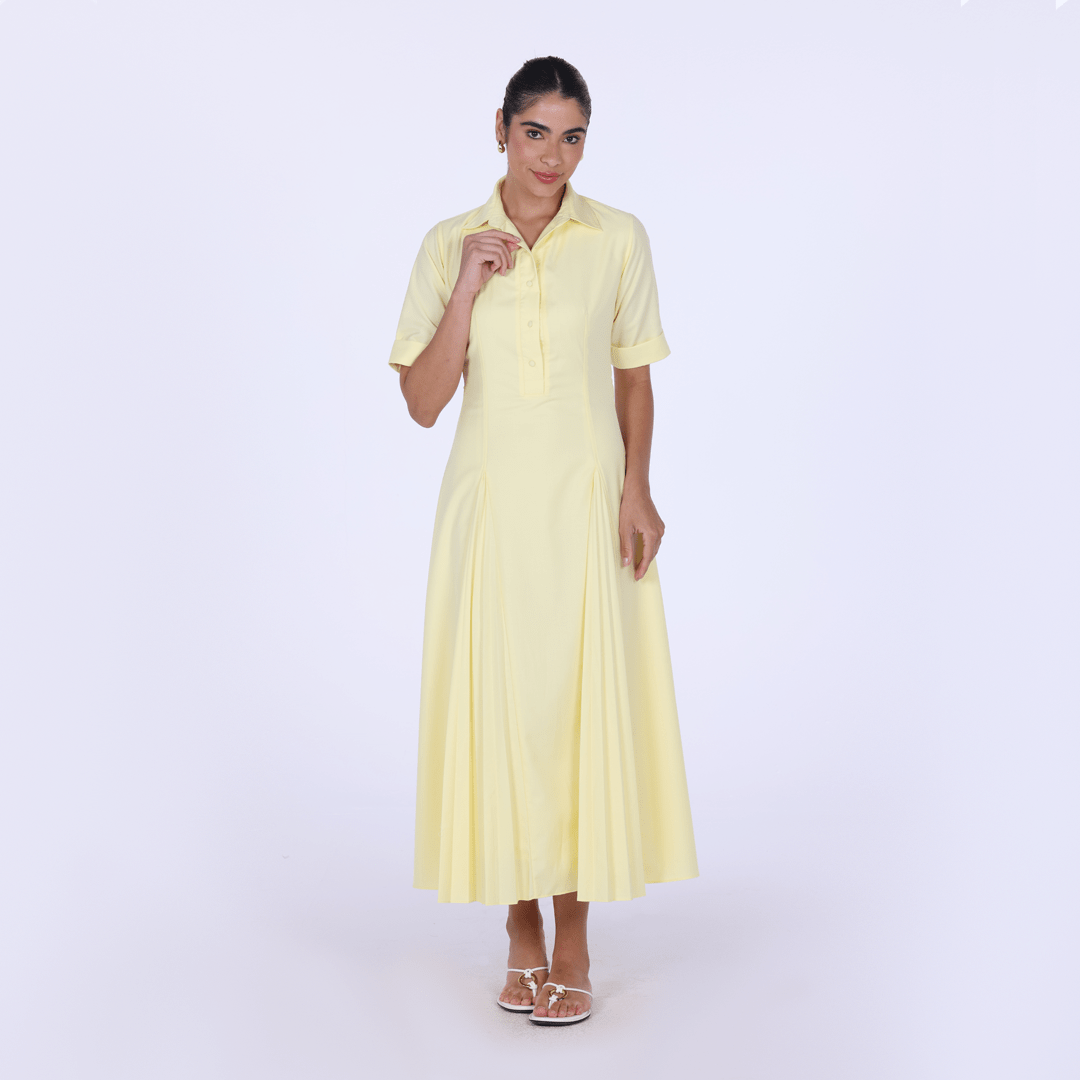Collared Midi Shirt Dress With Pleats - shopaleena