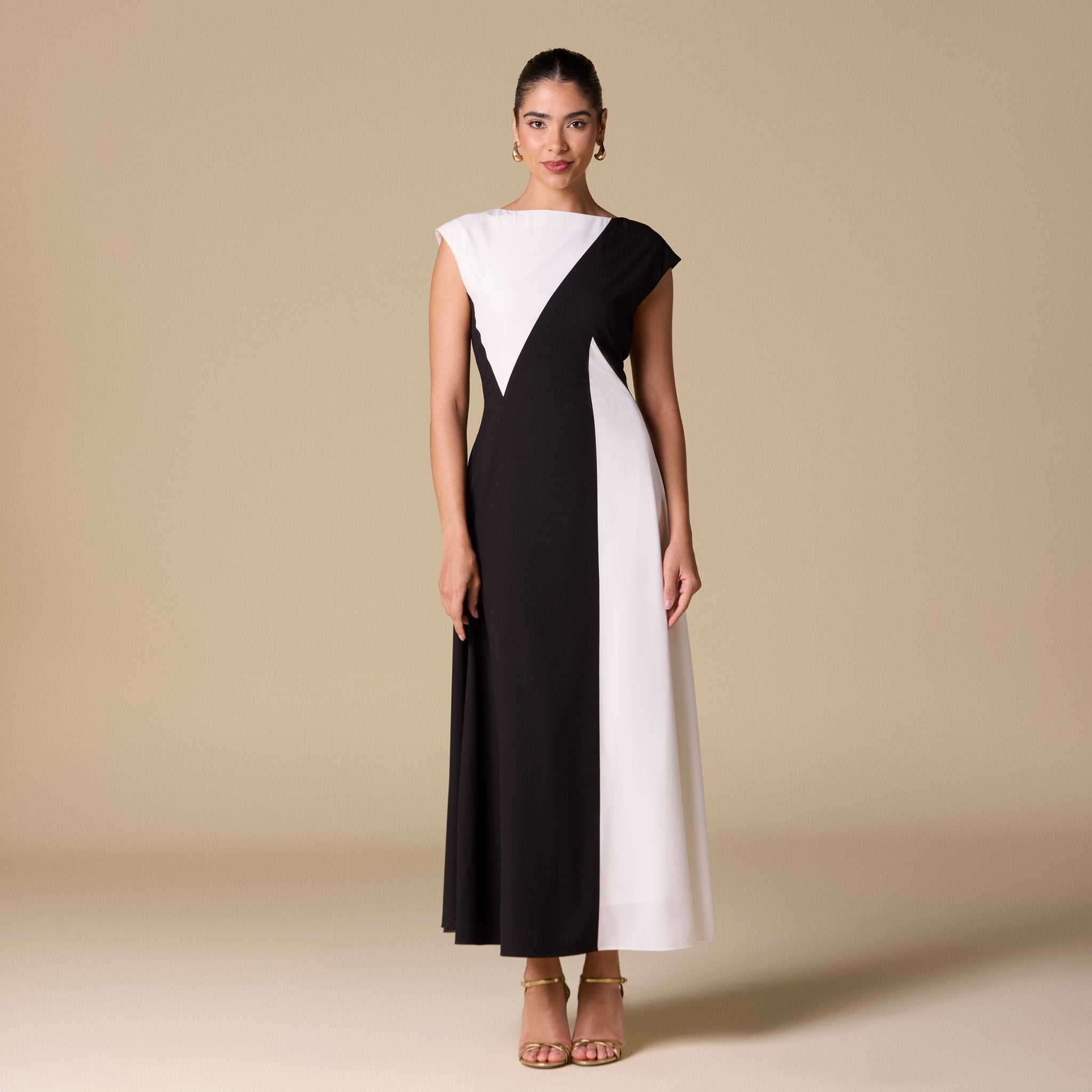 Color Block A - line Midi Dress - shopaleena