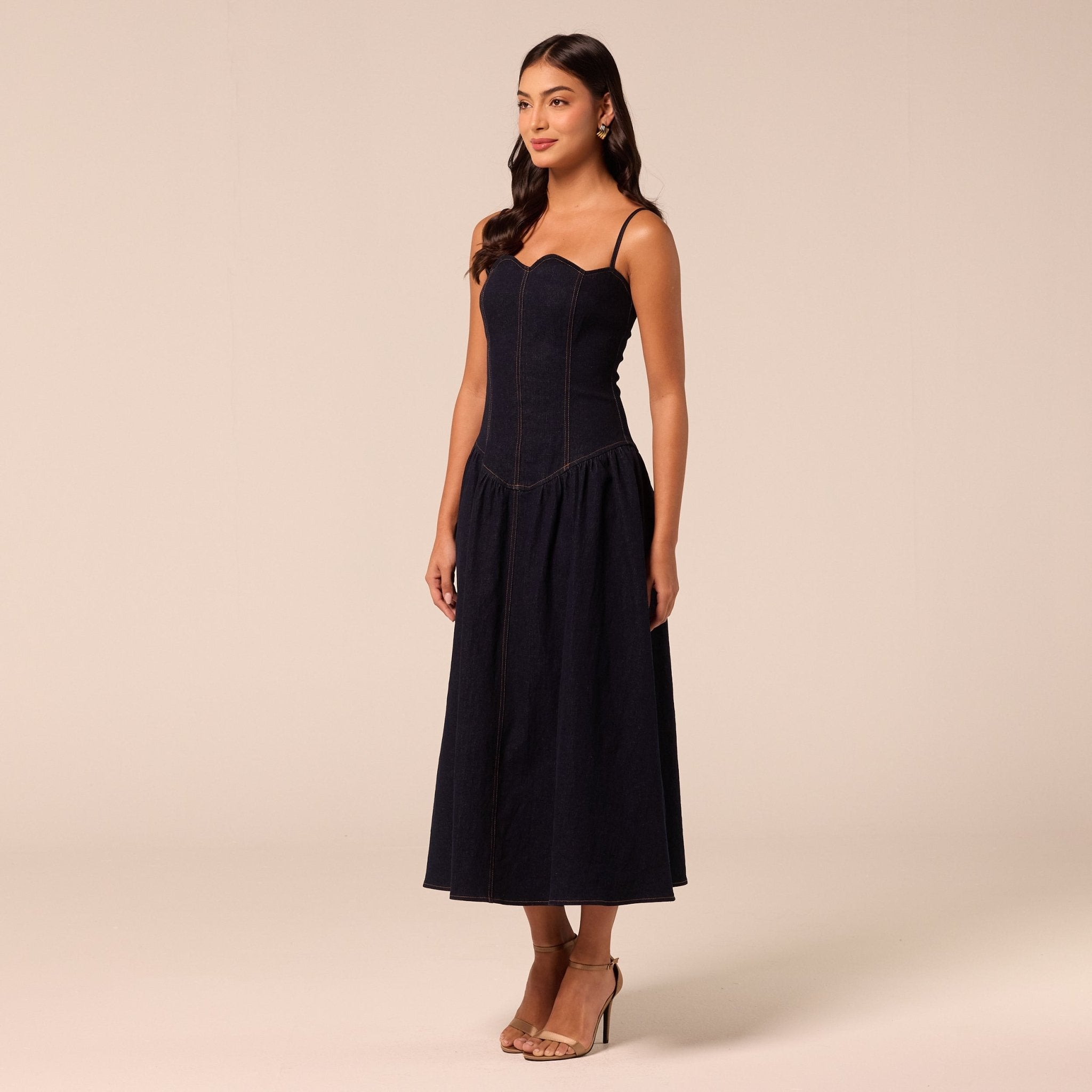 Corset A-line Denim Midi Dress - shopaleena