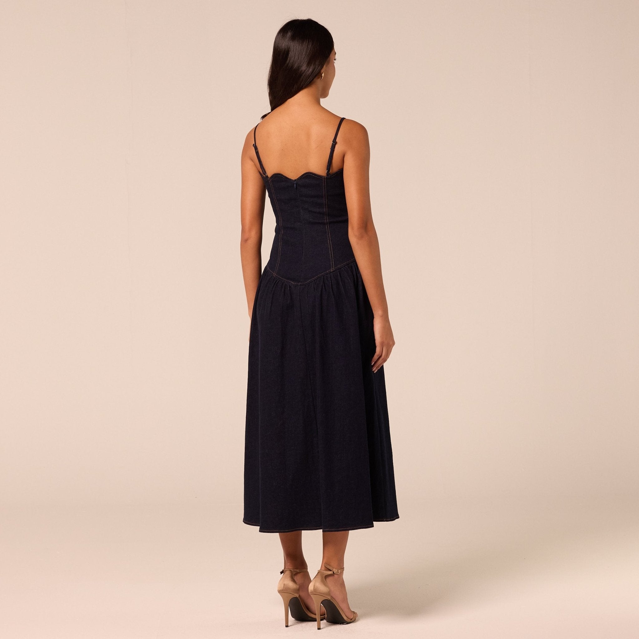 Corset A-line Denim Midi Dress - shopaleena