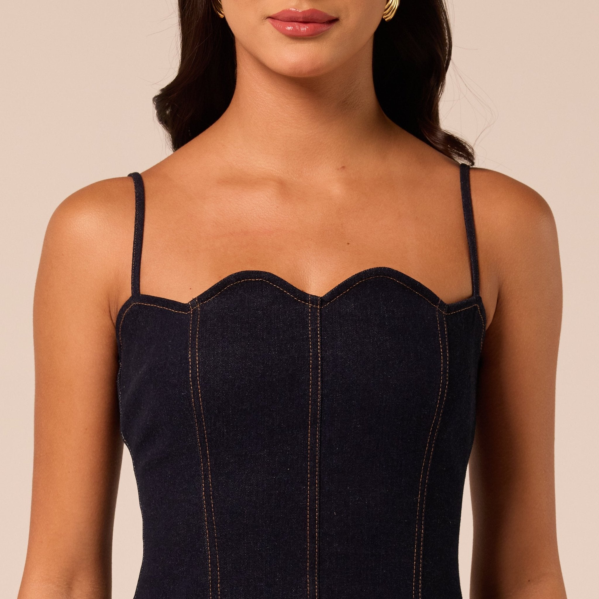 Corset A-line Denim Midi Dress - shopaleena