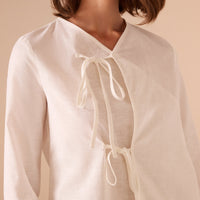 Cotton Blended Shirt With Tie Straps - shopaleena