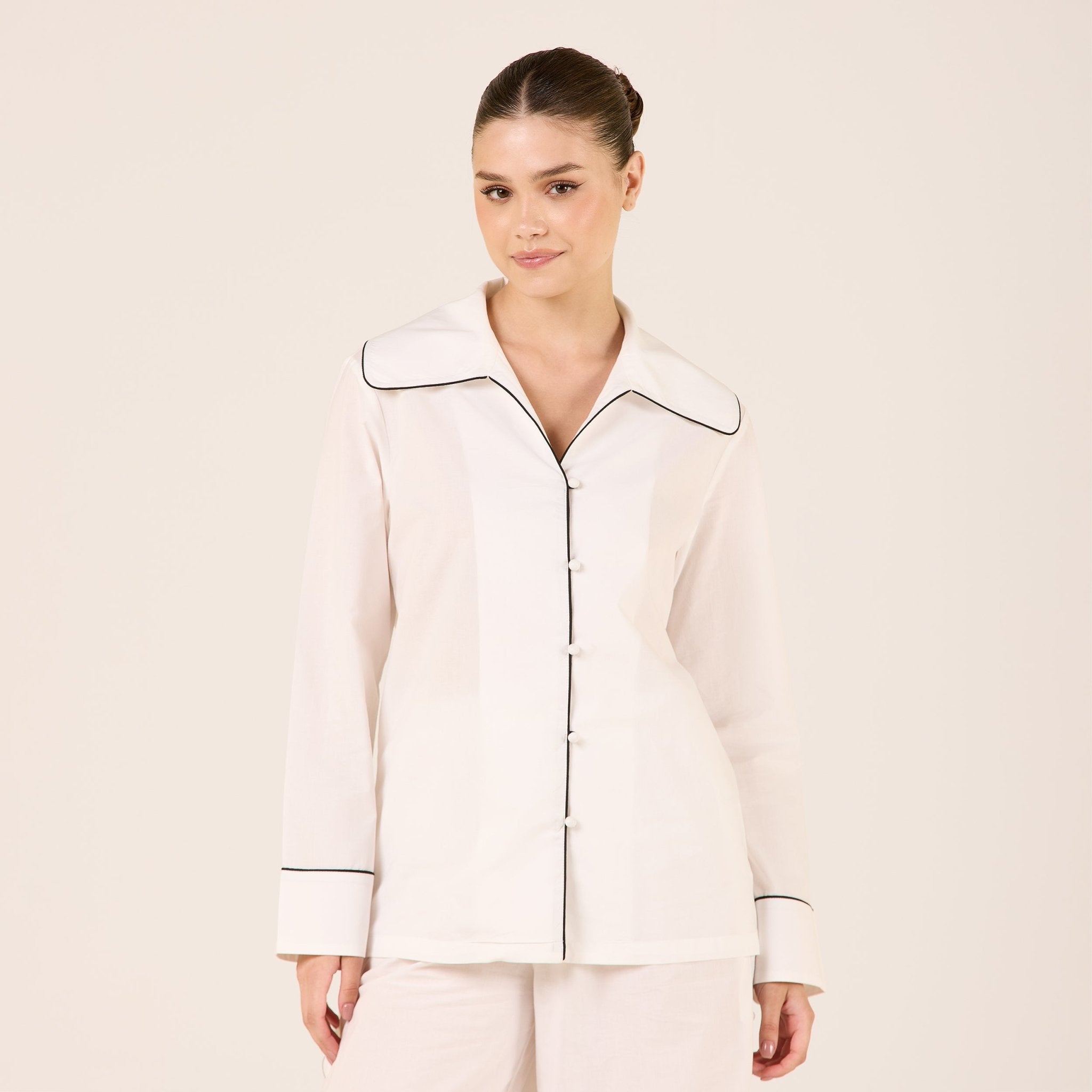 Cotton Button Front Classic Collar Shirt - shopaleena