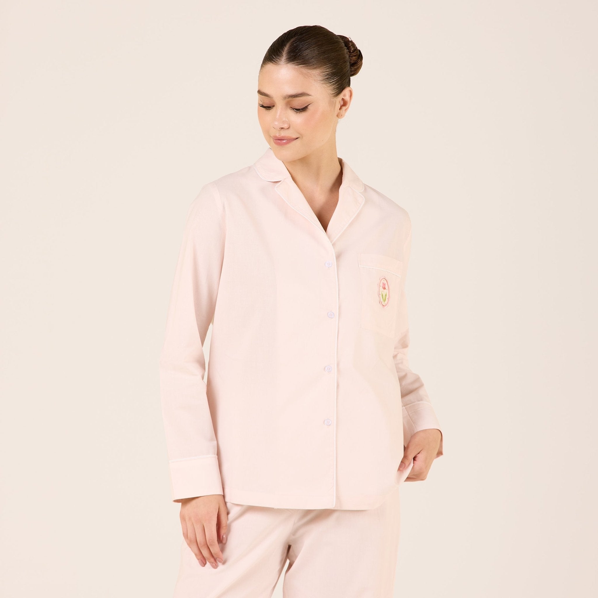 Cotton Notched Collar Shirt - shopaleena