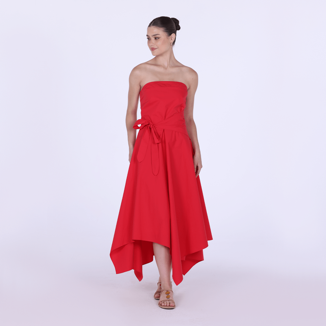 Cotton Poplin One - Shoulder Wrapped Midi Dress - shopaleena