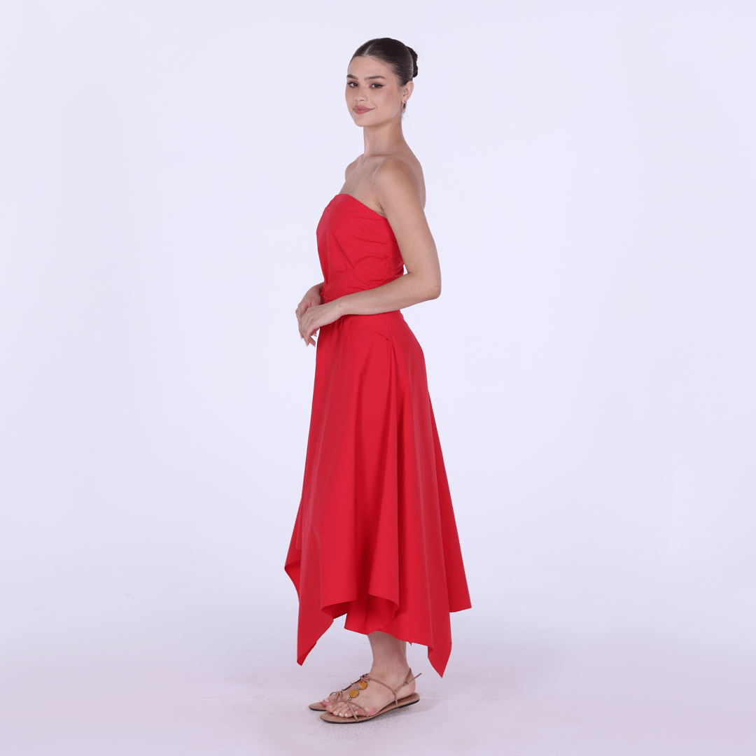 Cotton Poplin One - Shoulder Wrapped Midi Dress - shopaleena