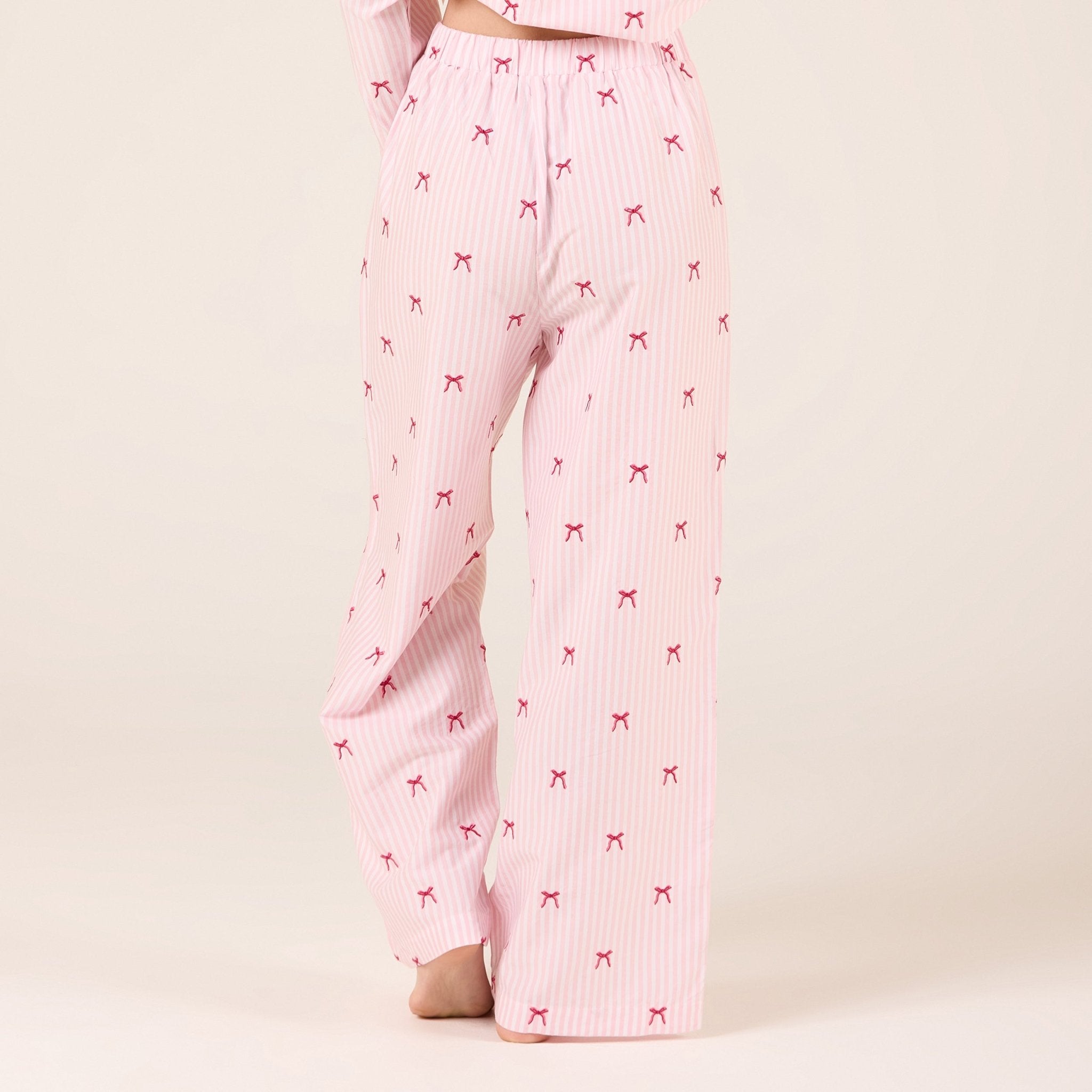 Cotton Poplin Pants in Bow with Elastic Waist - shopaleena