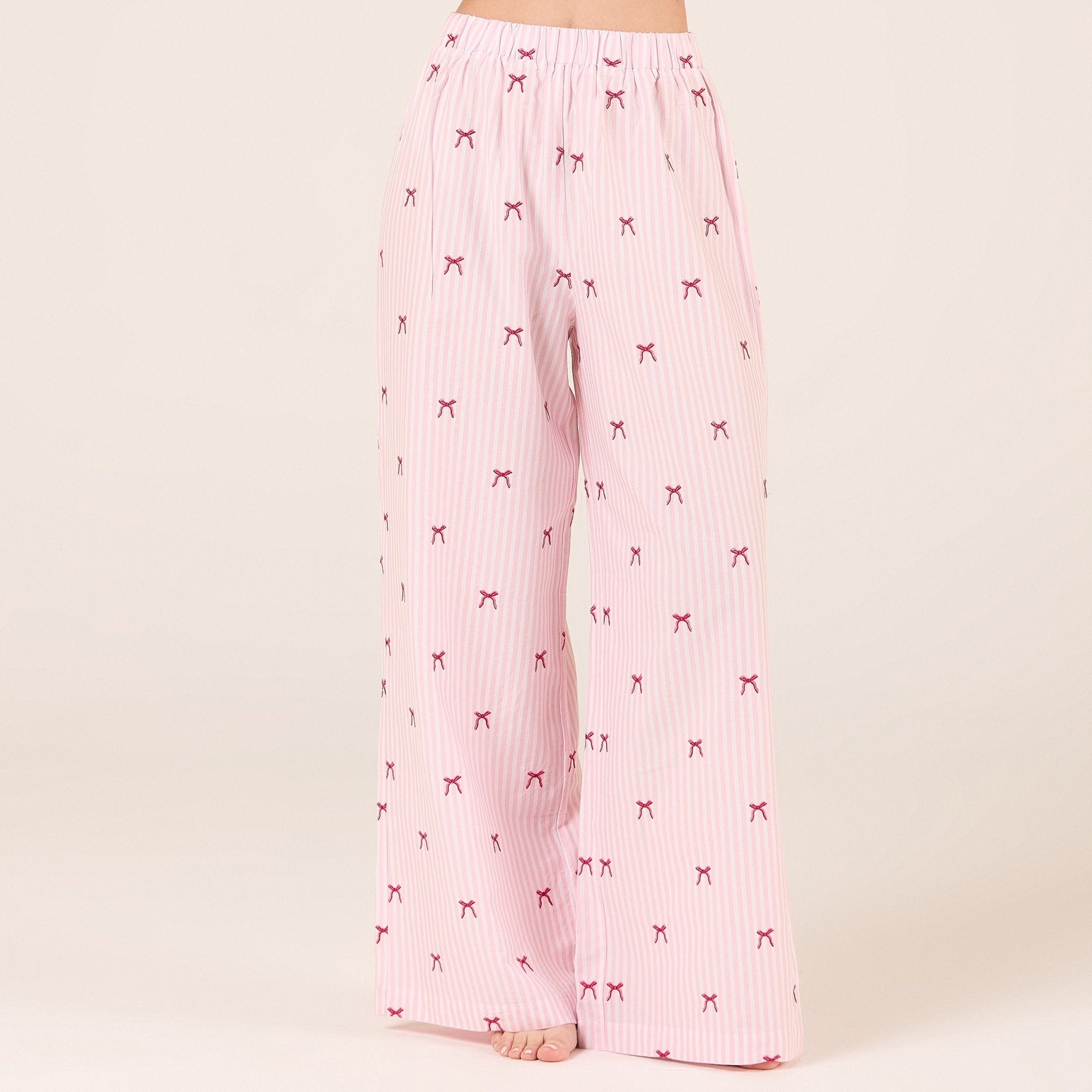 Cotton Poplin Pants in Bow with Elastic Waist - shopaleena