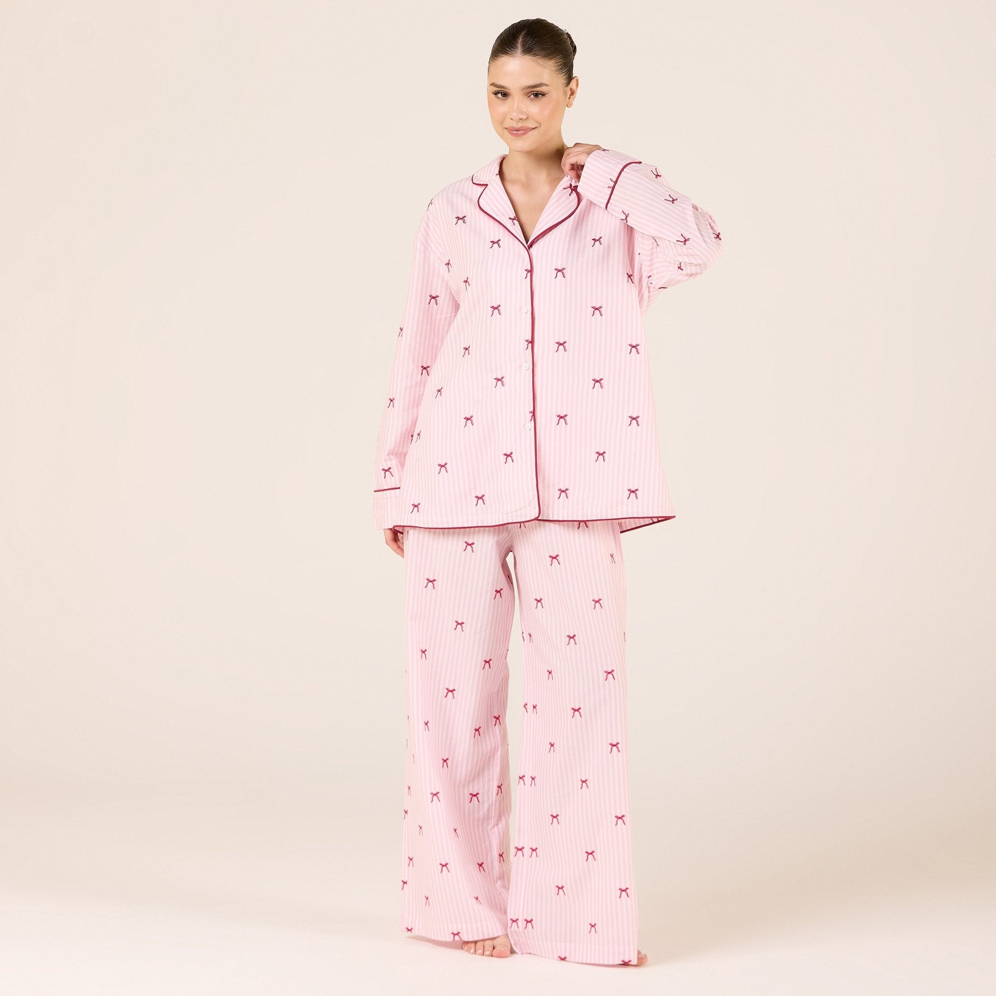 Cotton Poplin Pants in Bow with Elastic Waist - shopaleena