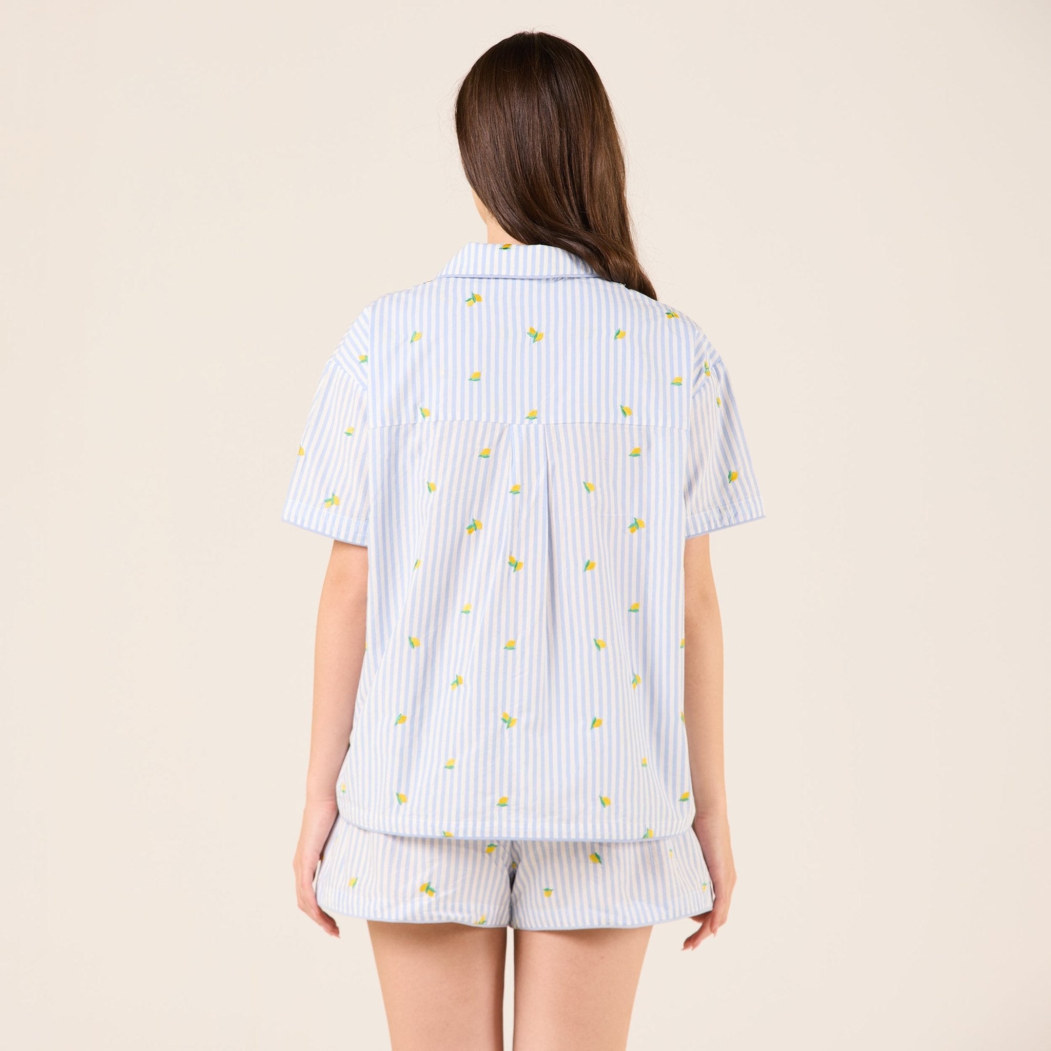 Cotton Poplin Stripe Shirt in Lemon - shopaleena