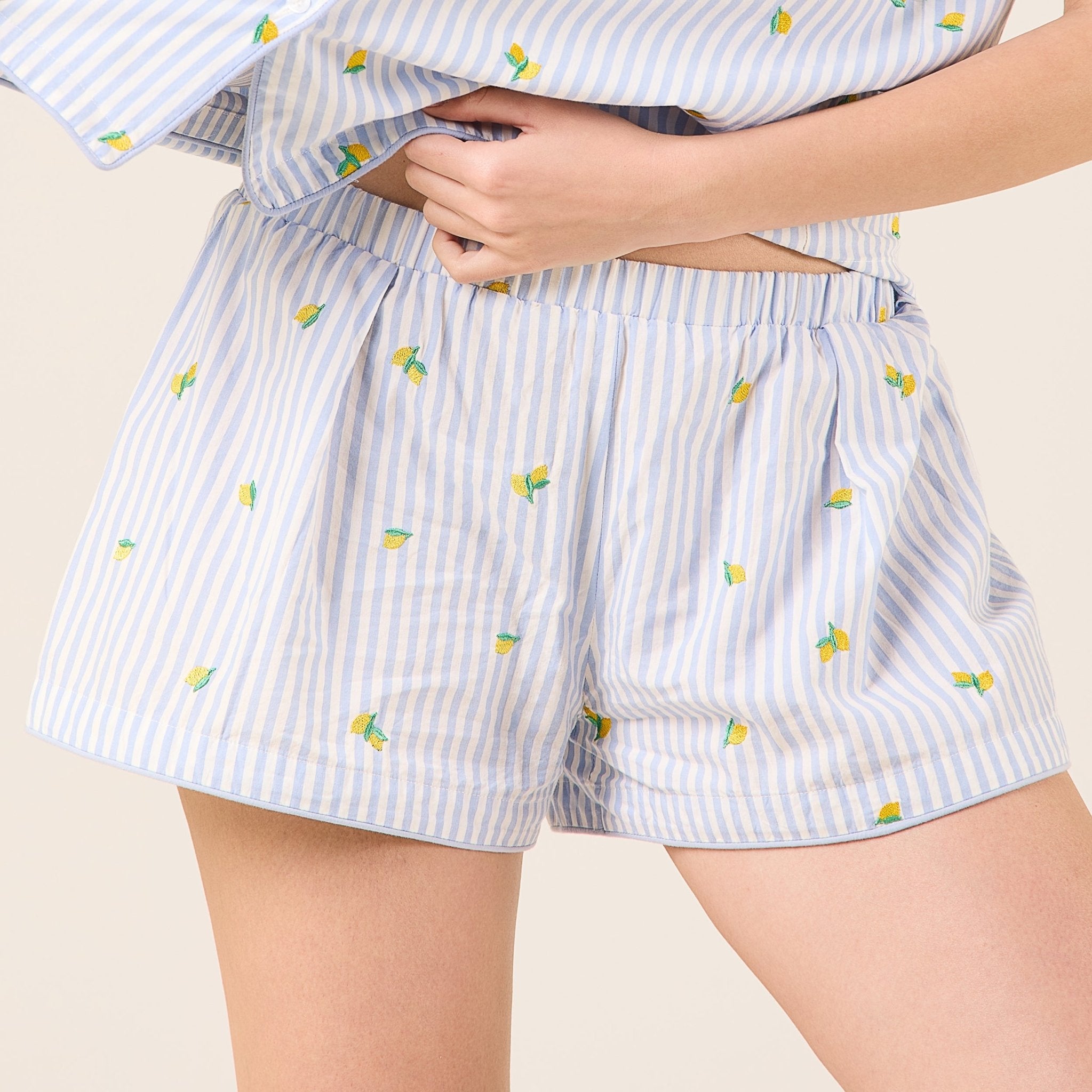 Cotton Poplin Stripe Shorts in Lemon - shopaleena