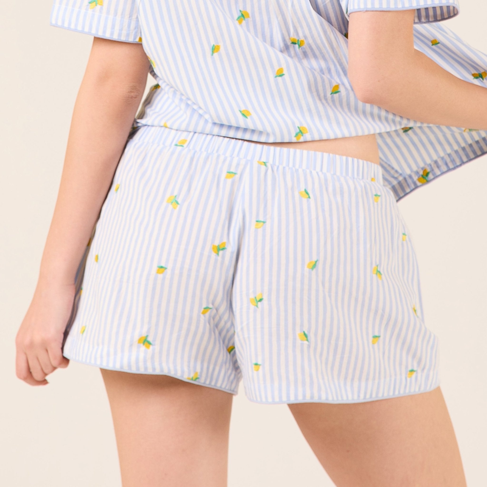 Cotton Poplin Stripe Shorts in Lemon - shopaleena