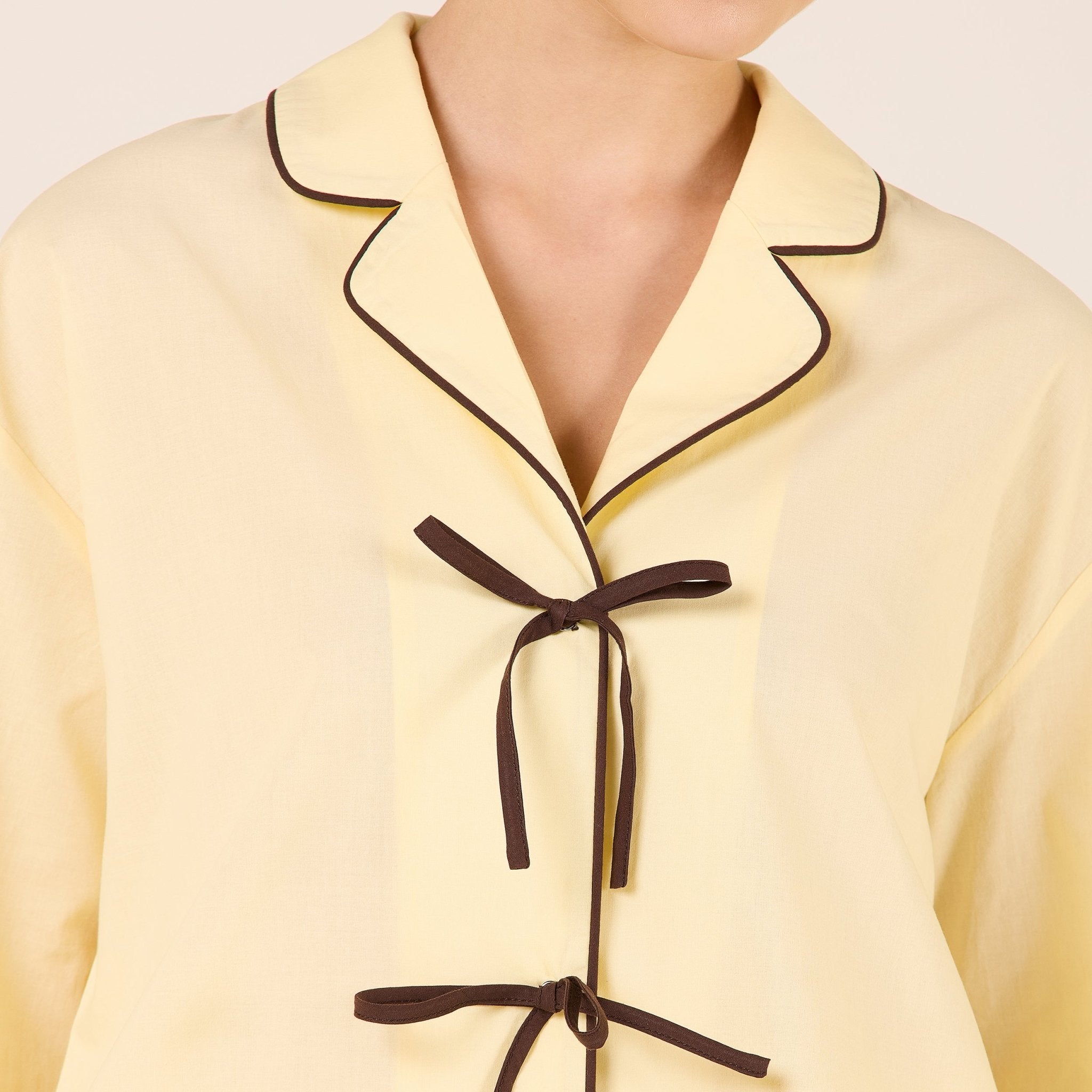 Cotton Shirt with Front Bows - shopaleena