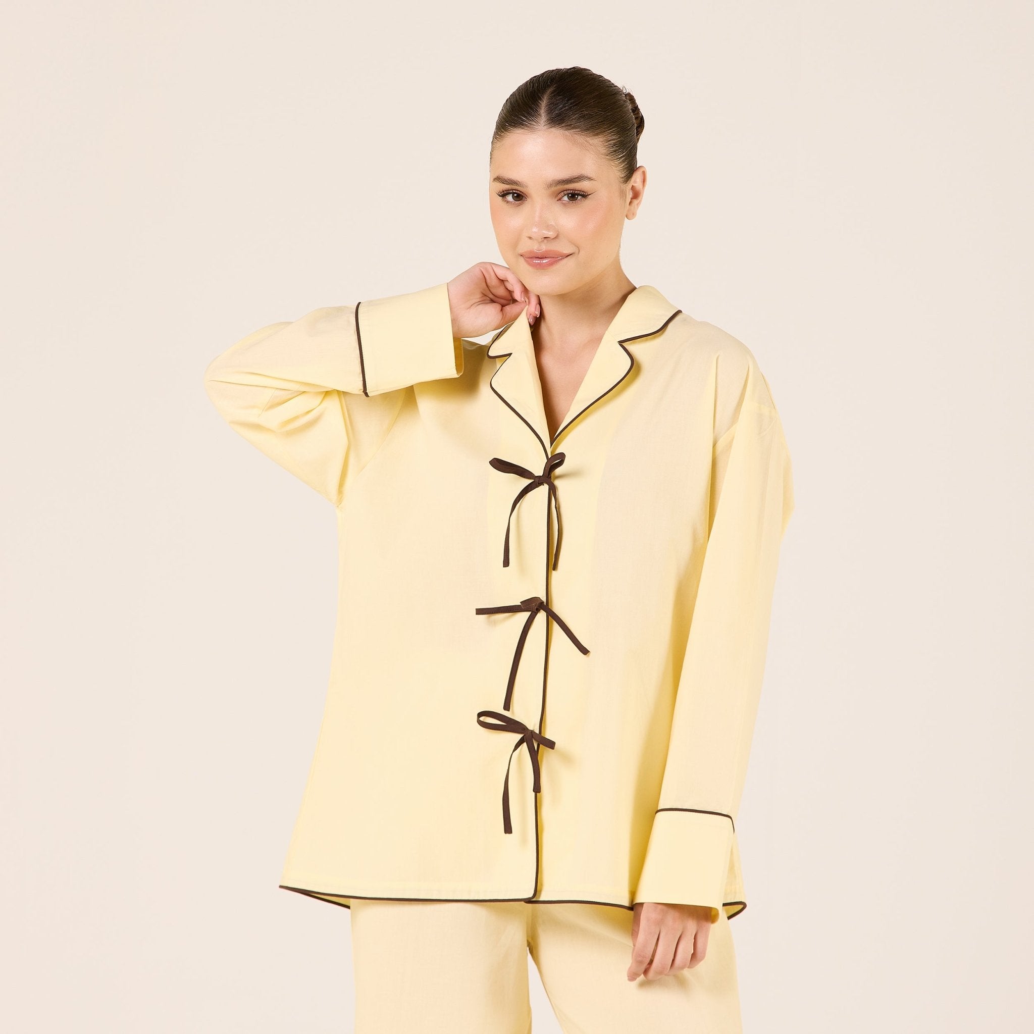 Cotton Shirt with Front Bows - shopaleena