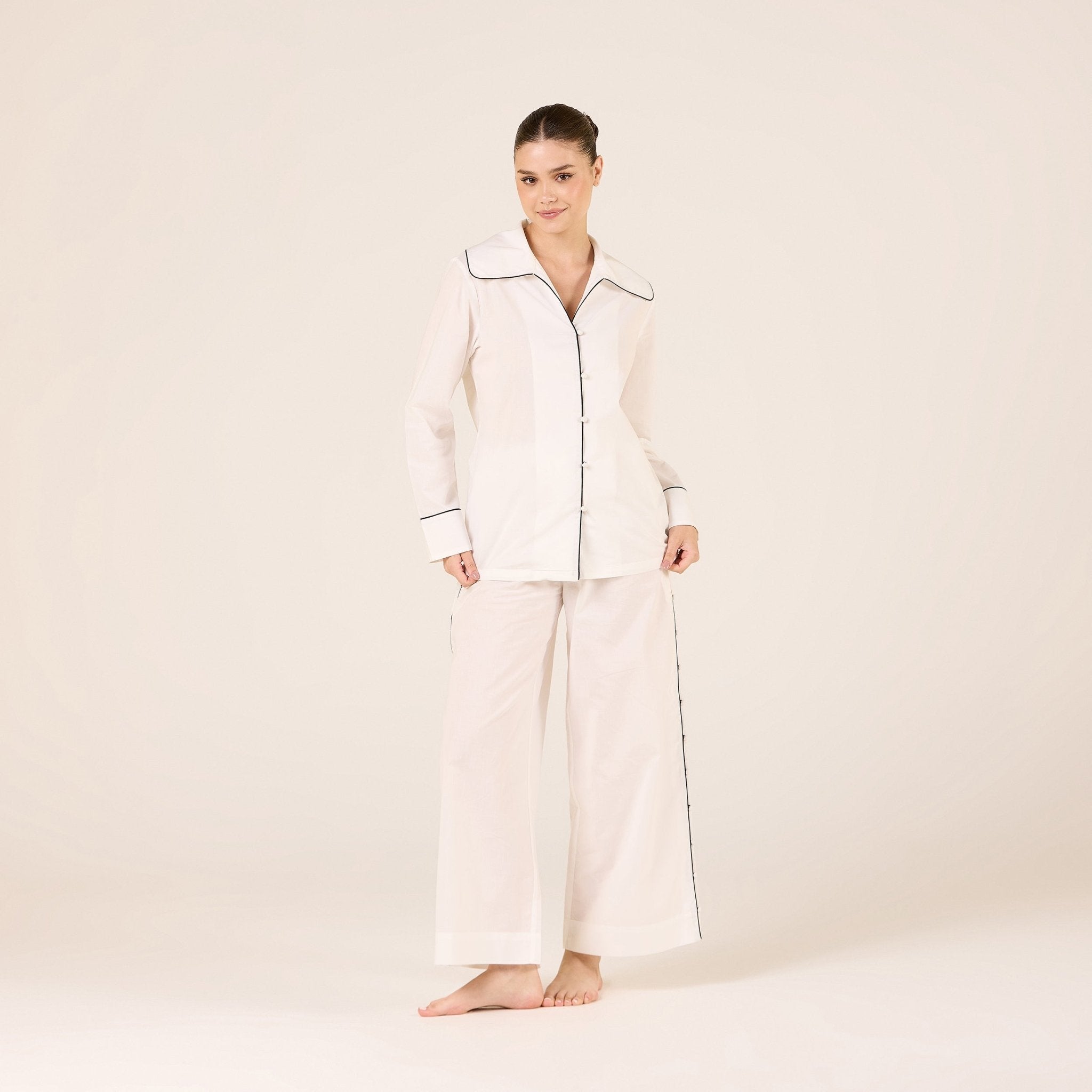 Cotton Side Button Elastic Waist Pants - shopaleena