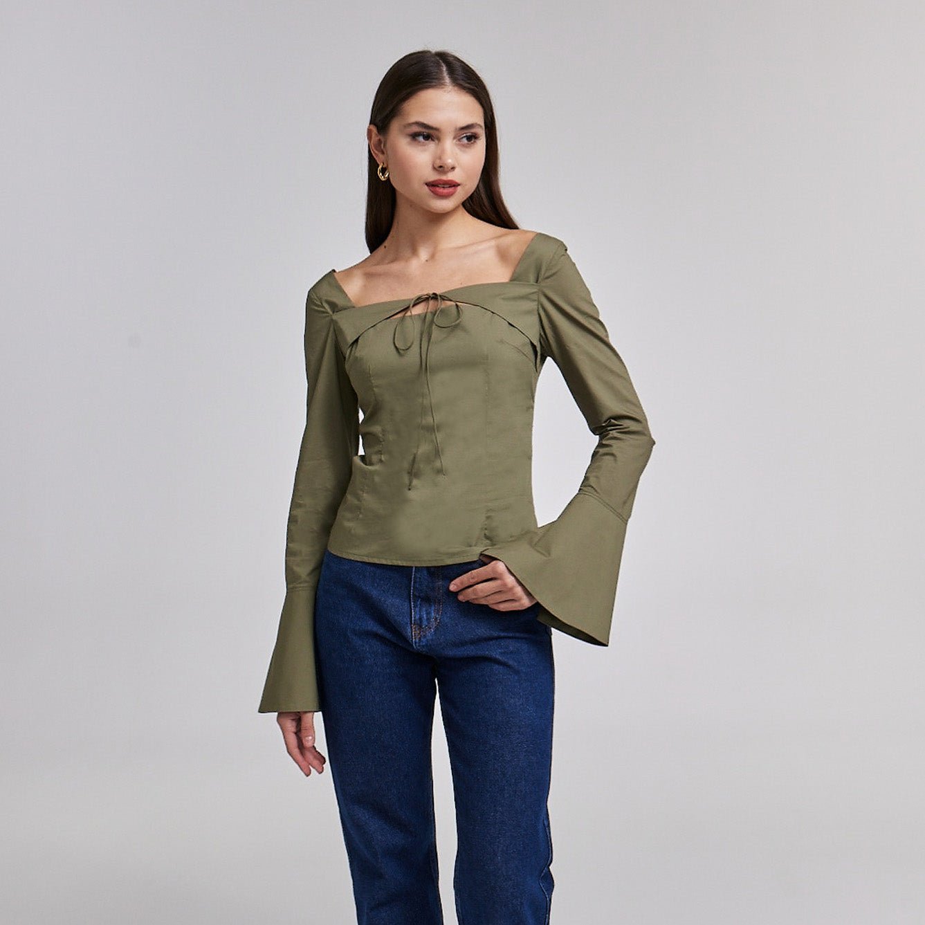 Cotton Square Neck Long Sleeve Top - shopaleena
