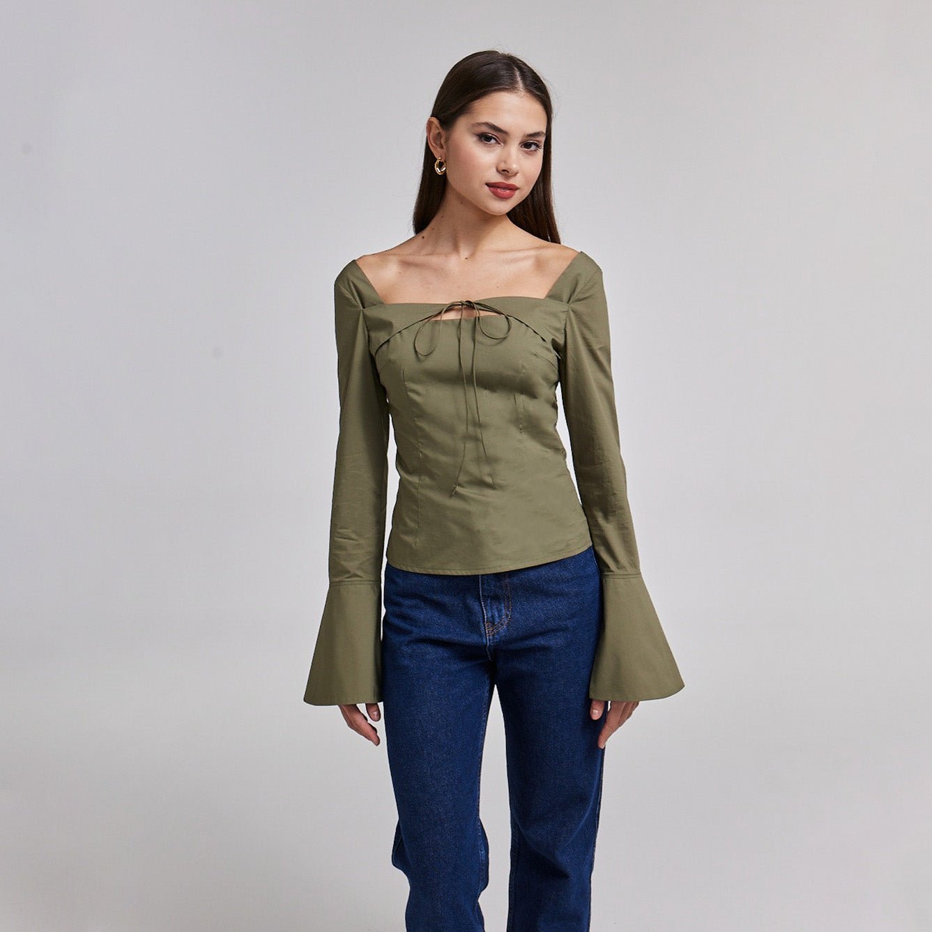 Cotton Square Neck Long Sleeve Top - shopaleena