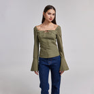 Cotton Square Neck Long Sleeve Top - shopaleena