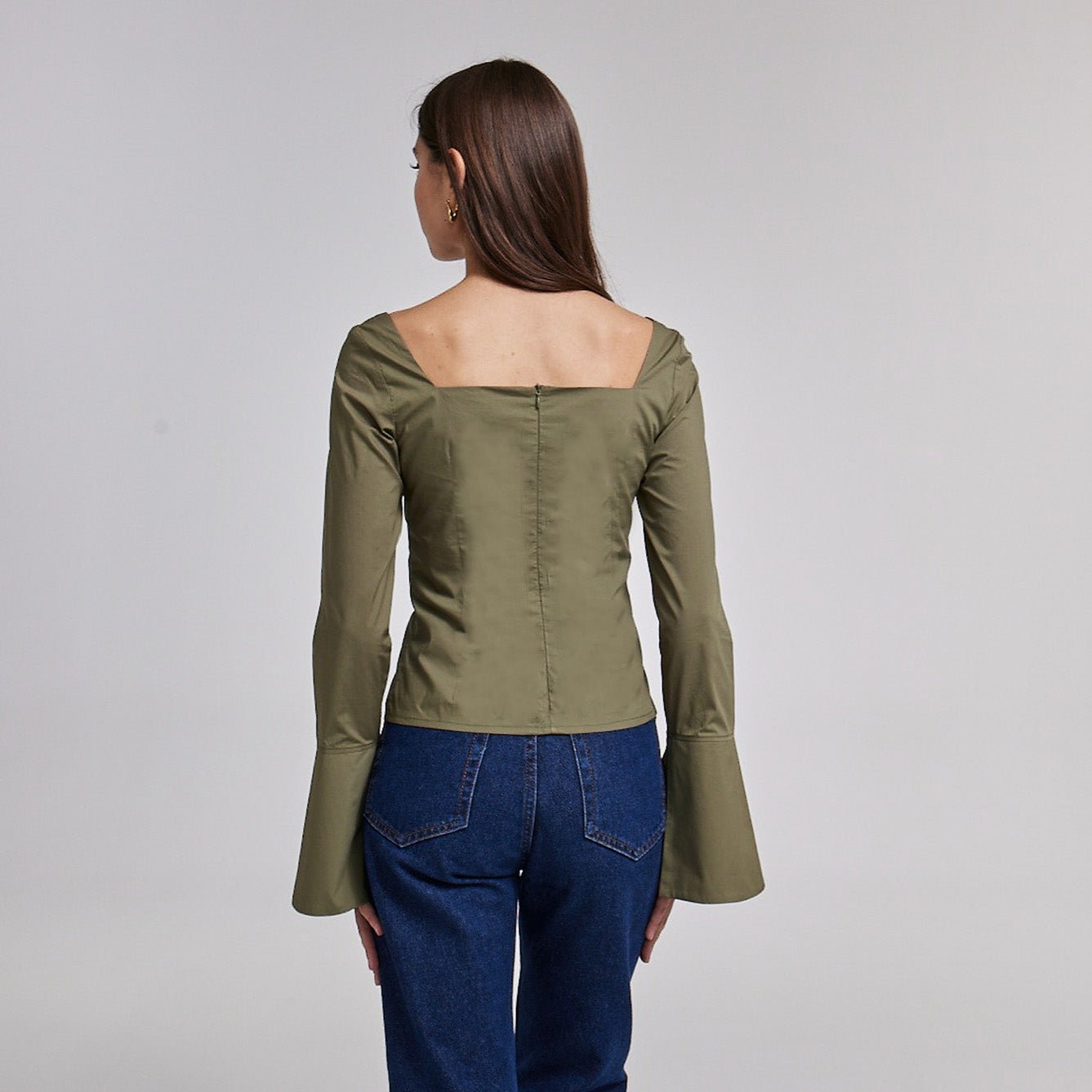 Cotton Square Neck Long Sleeve Top - shopaleena
