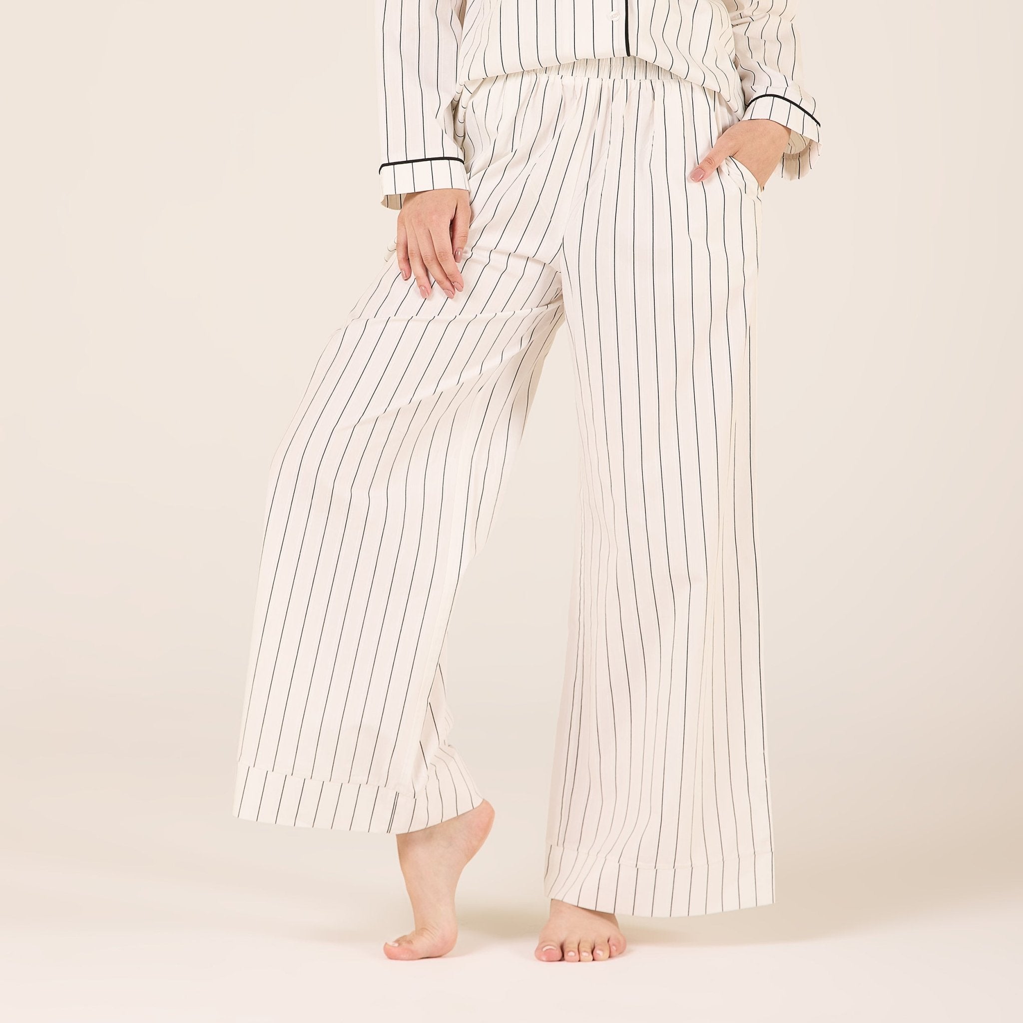 Cotton Stripe Elastic Waist Pants - shopaleena
